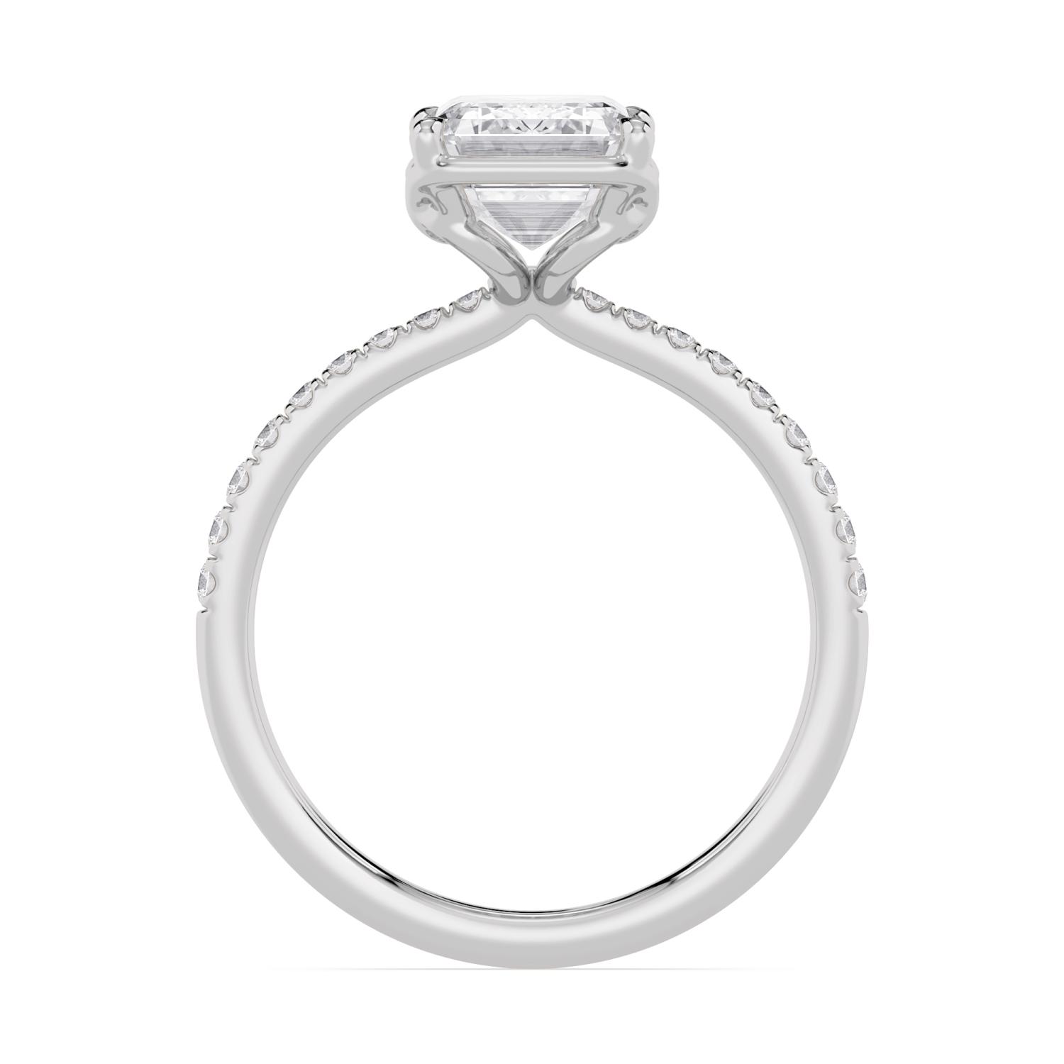 Sloe, Four Prong Emerald Solitaire, Pavé Band in White Gold, emerald, plain background, alternate view