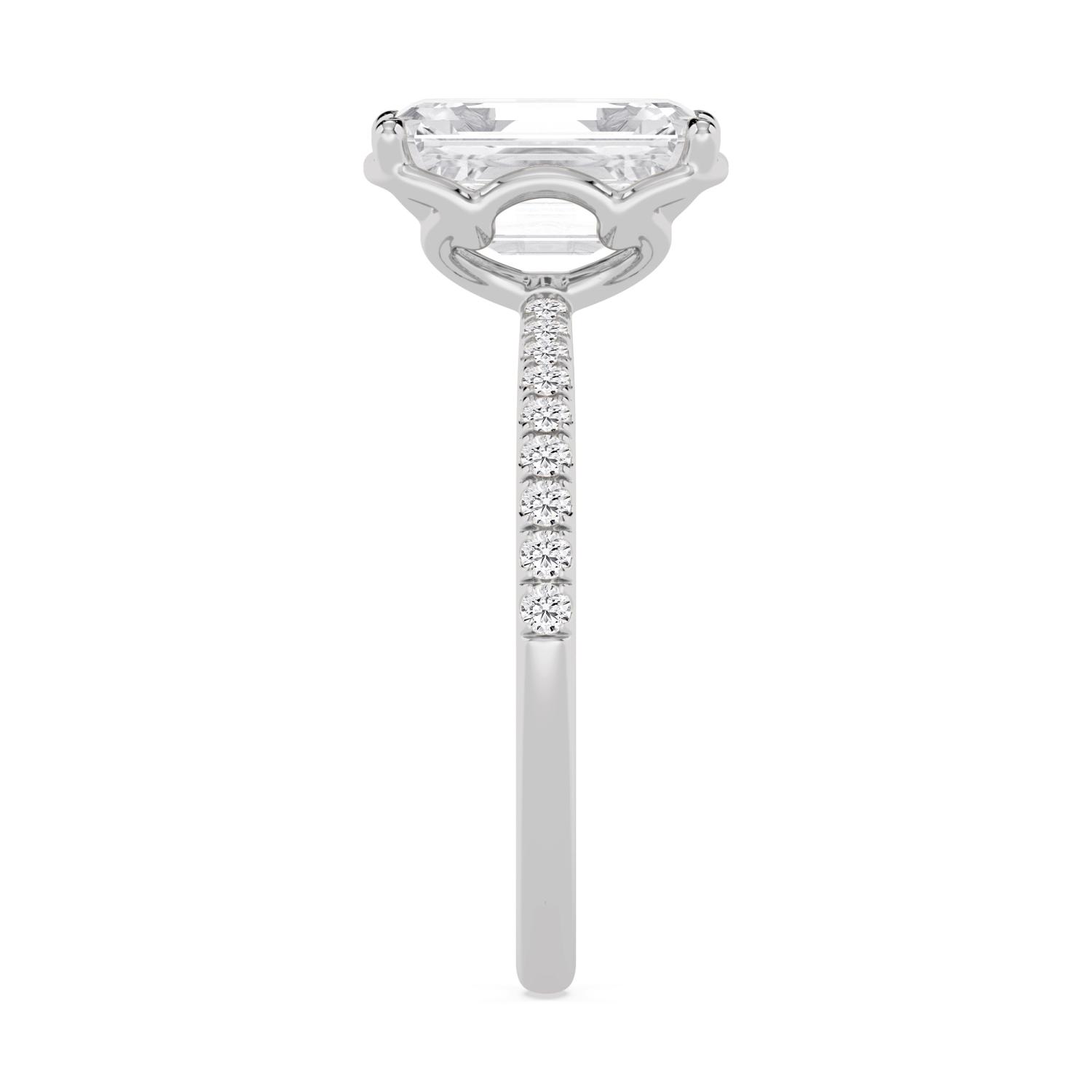 Sloe, Four Prong Emerald Solitaire, Pavé Band in White Gold, emerald, plain background, alternate view