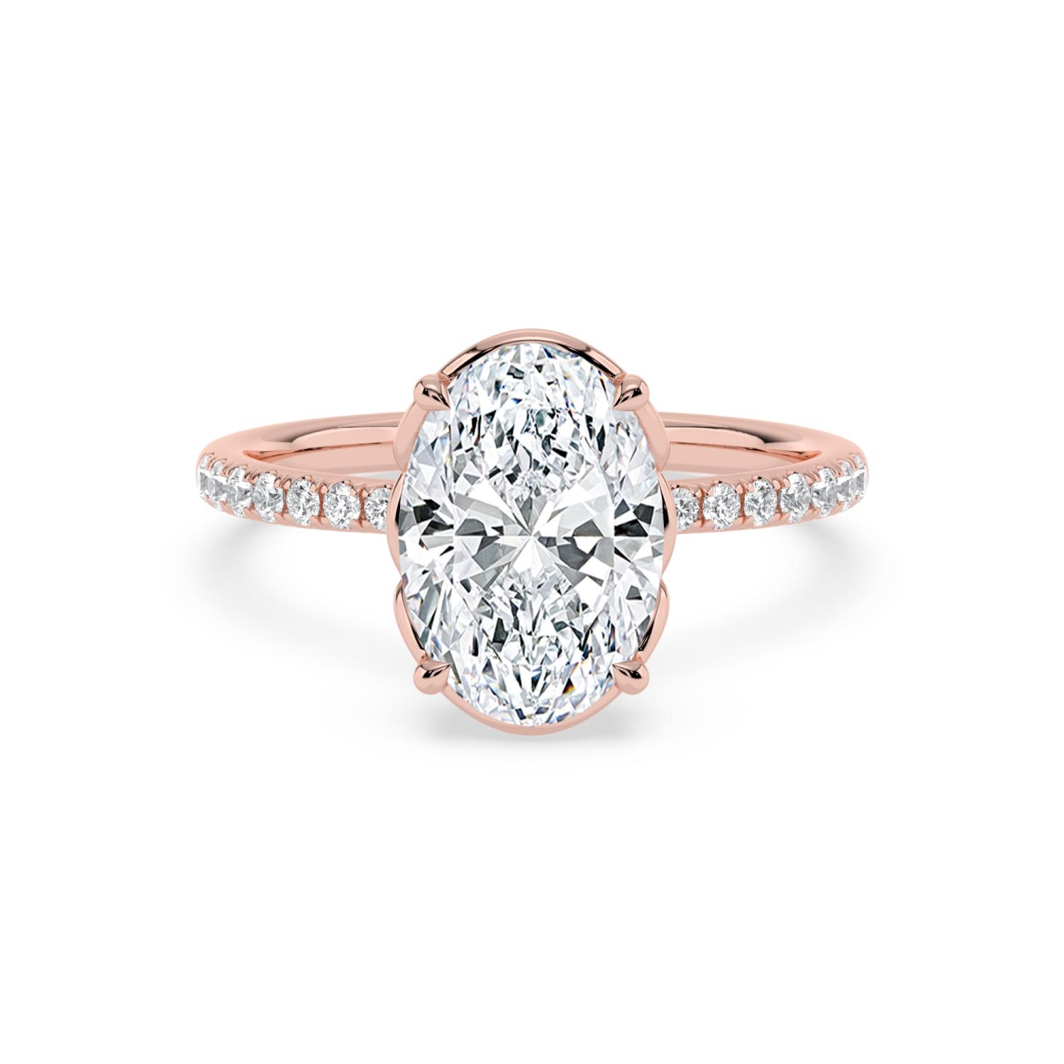 Fallow, Four Prong Oval Solitaire, Pavé Band, Low Set in Rose Gold, oval, plain background