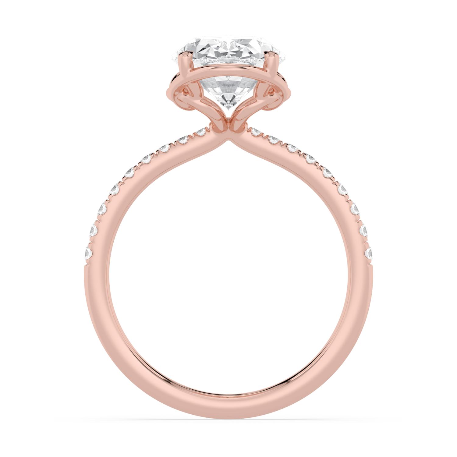 Fallow, Four Prong Oval Solitaire, Pavé Band, Low Set in Rose Gold, oval, plain background, alternate view