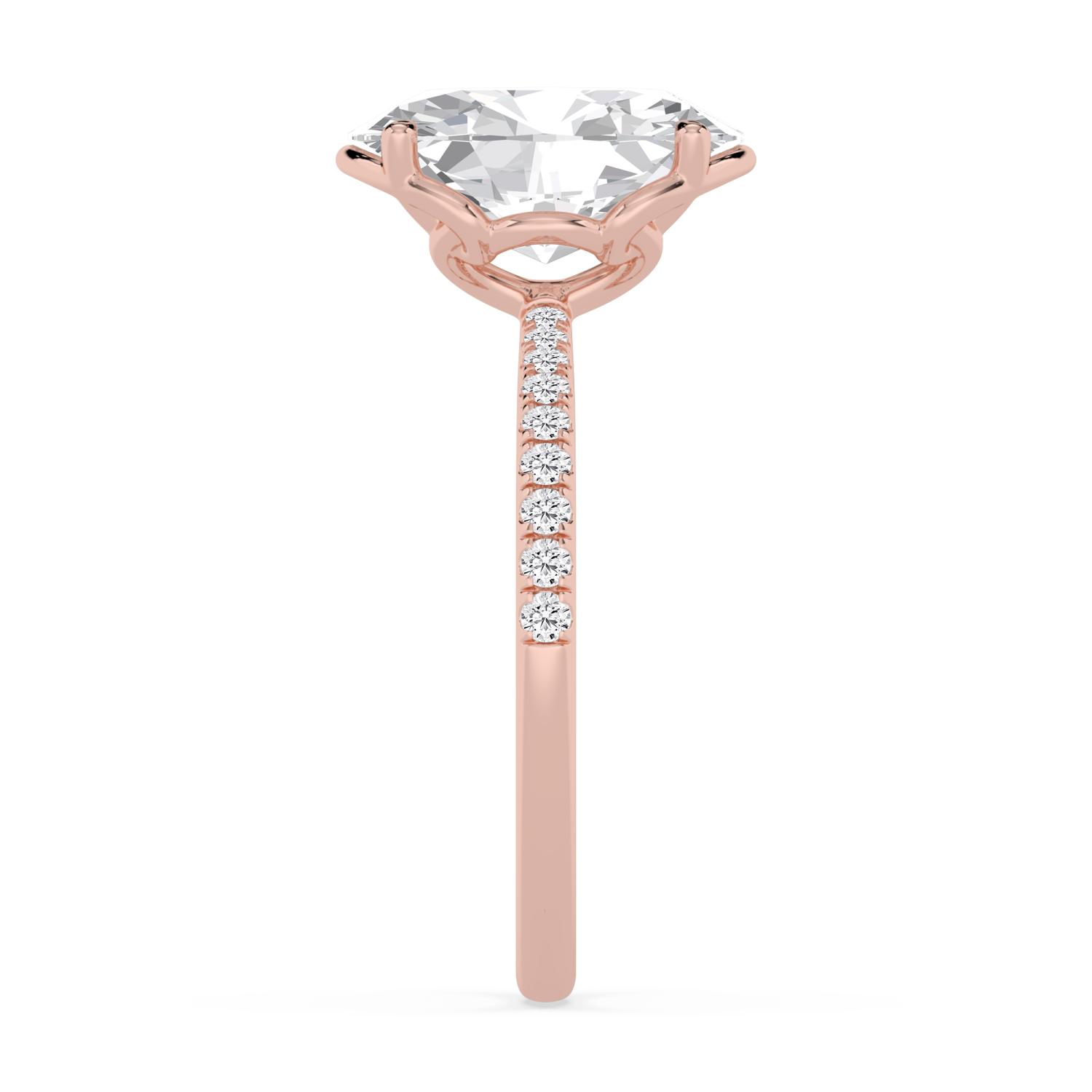Fallow, Four Prong Oval Solitaire, Pavé Band, Low Set in Rose Gold, oval, plain background, alternate view