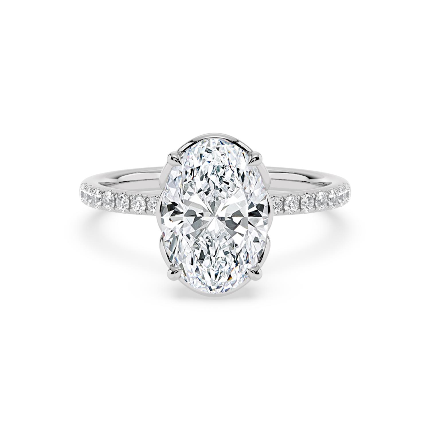 Fallow, Four Prong Oval Solitaire, Pavé Band in White Gold, oval, plain background