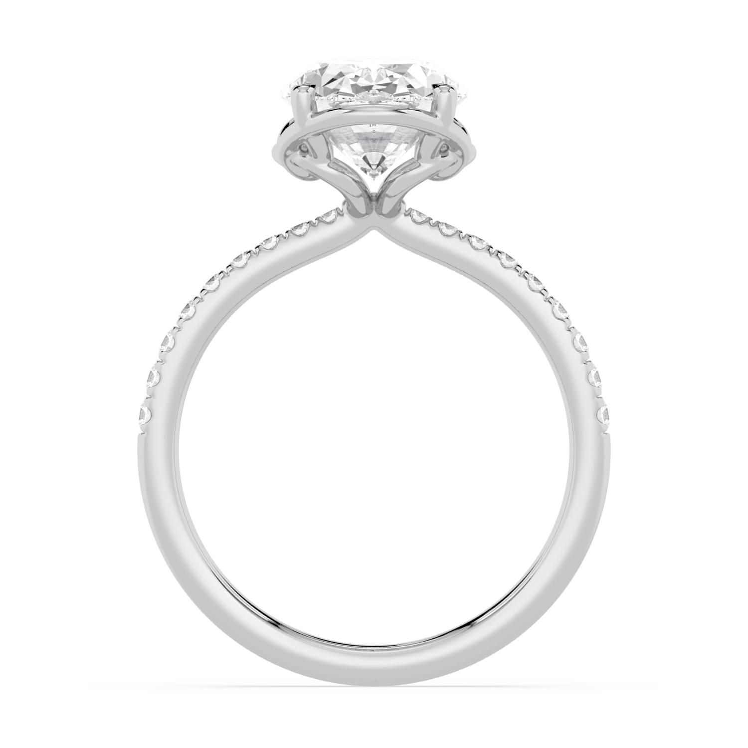 Fallow, Four Prong Oval Solitaire, Pavé Band in White Gold, oval, plain background, alternate view
