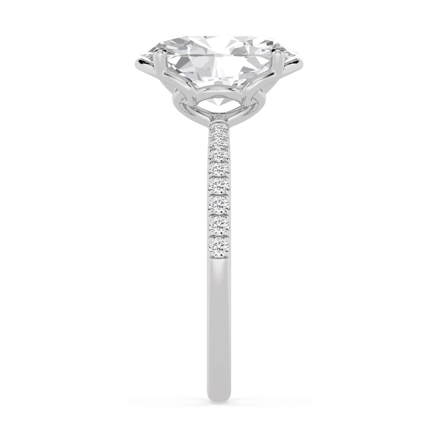 Fallow, Four Prong Oval Solitaire, Pavé Band in White Gold, oval, plain background, alternate view