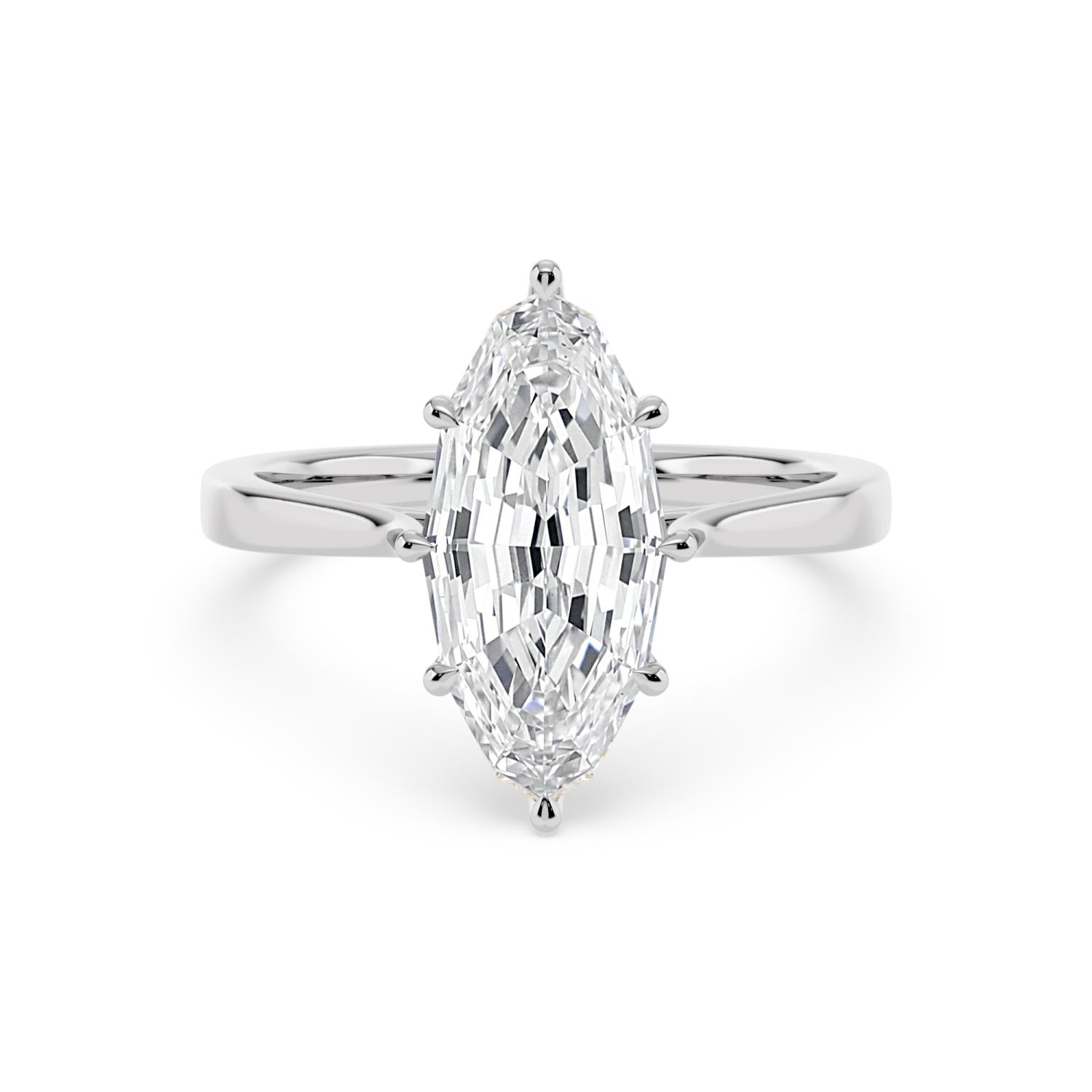 Vale, Six Prong Step-cut Oval Solitaire, Tapered Cathedral Band in White Gold, oval, plain background