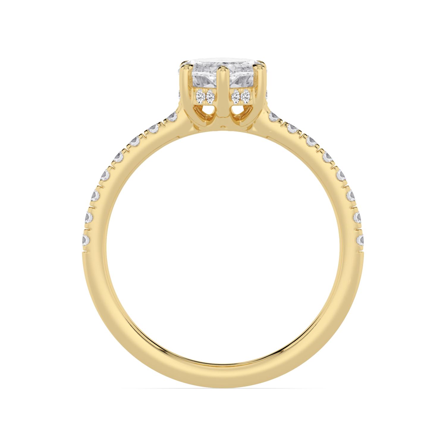 Aster, Four Prong Step-cut marquise Solitaire, Pavé Band in Yellow Gold, marquise, plain background, alternate view