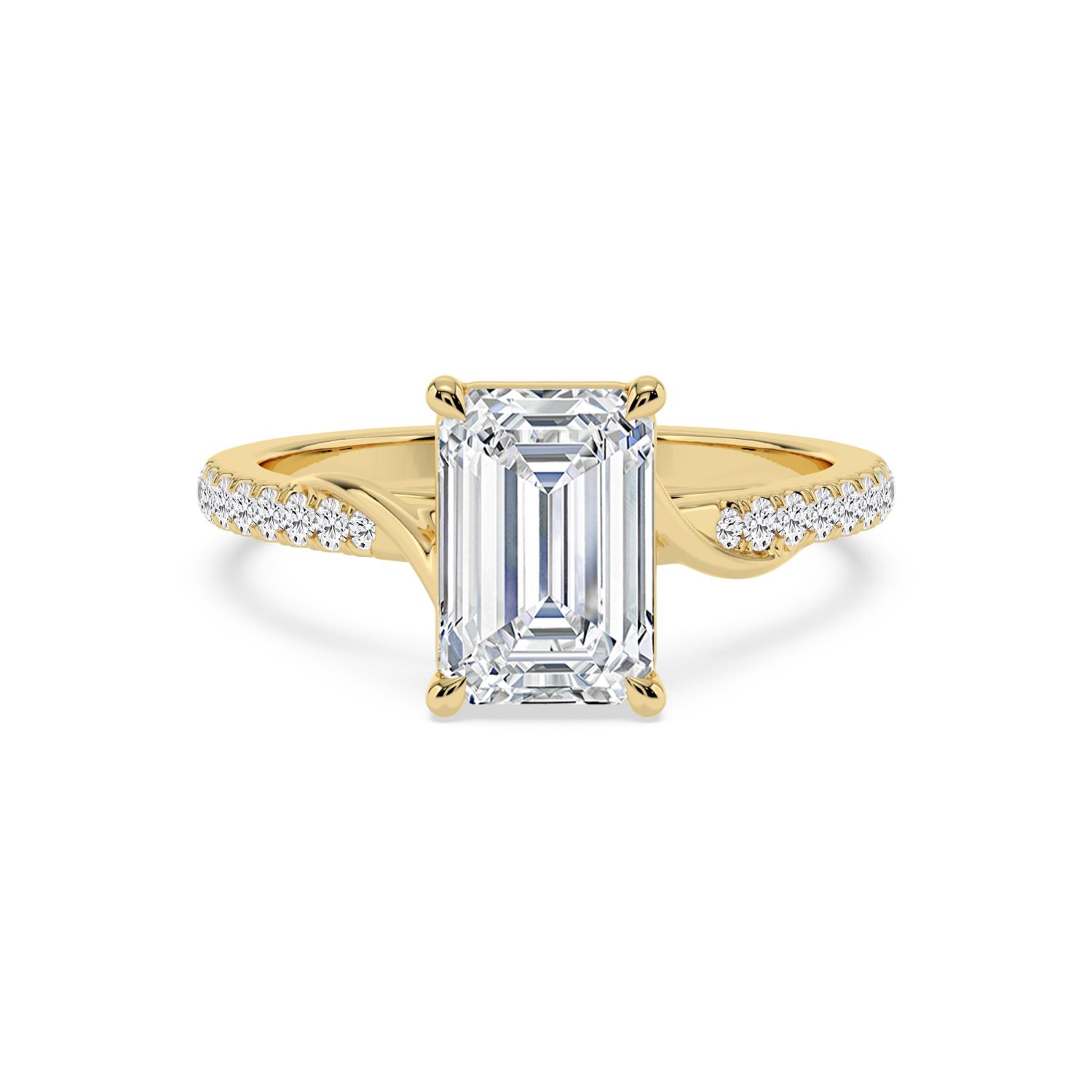Brook, Four Prong Emerald Solitaire, Pavé Band in Yellow Gold, emerald, plain background