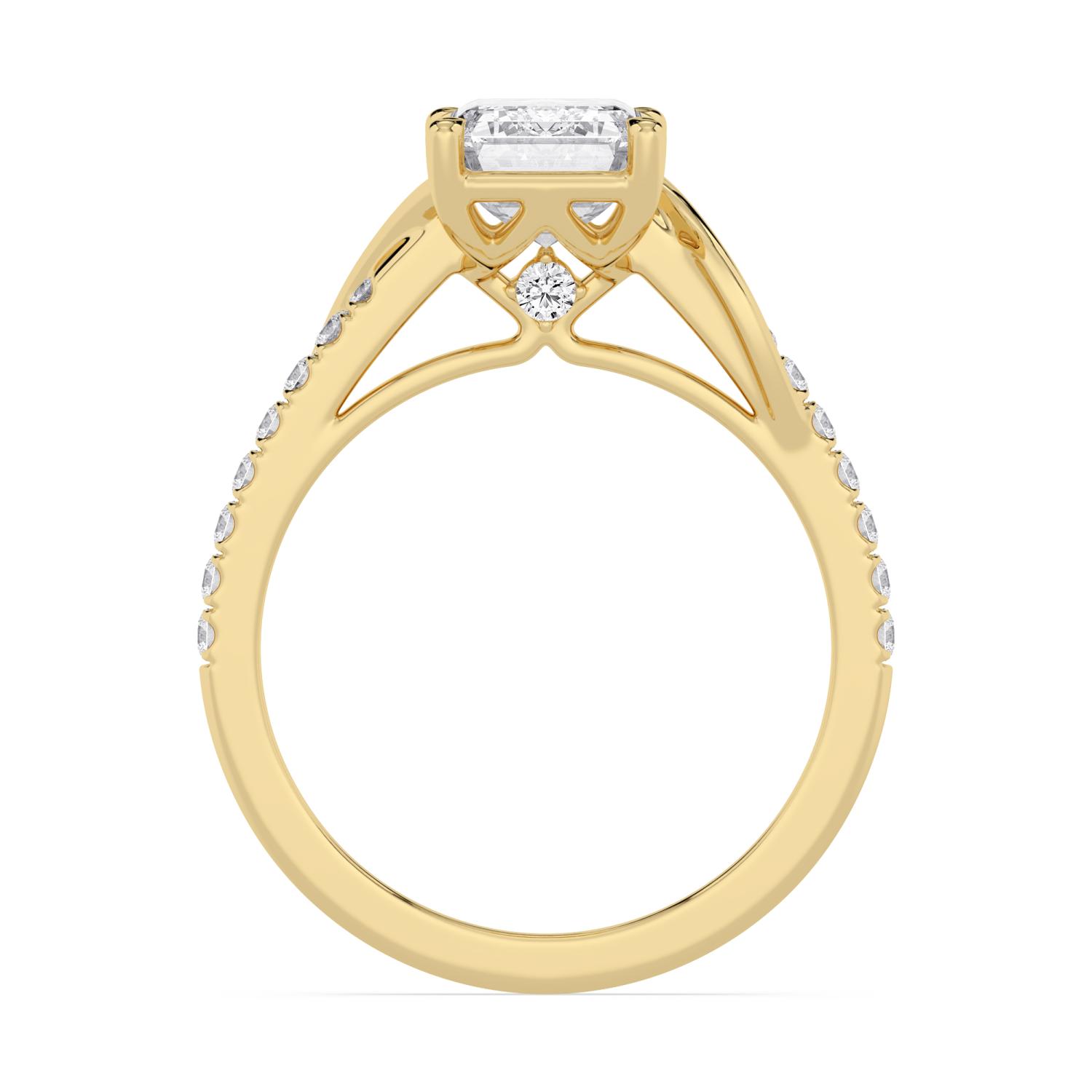 Brook, Four Prong Emerald Solitaire, Pavé Band in Yellow Gold, emerald, plain background, alternate view
