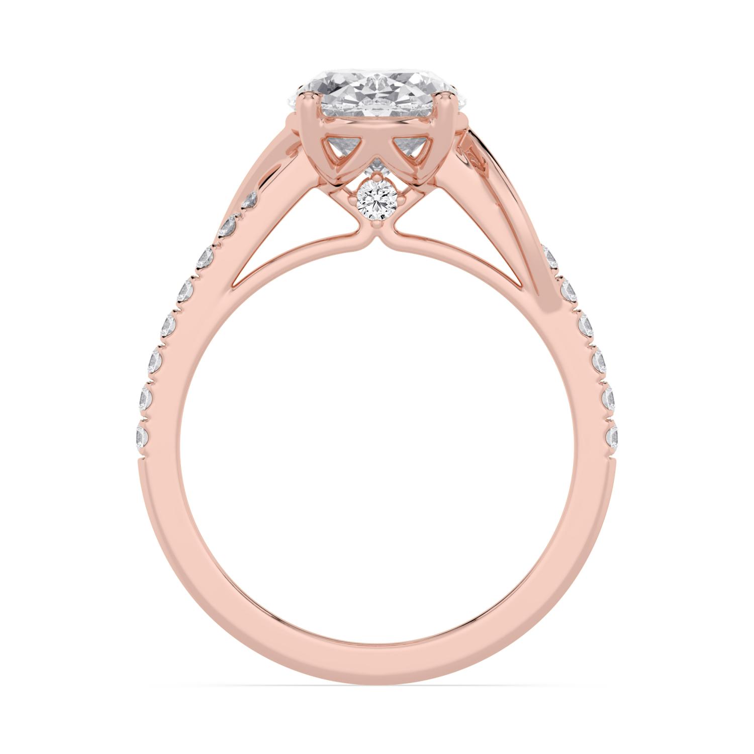 Glade, Four Prong Oval Solitaire, Crossover Pavé Band in Rose Gold, oval, plain background, alternate view