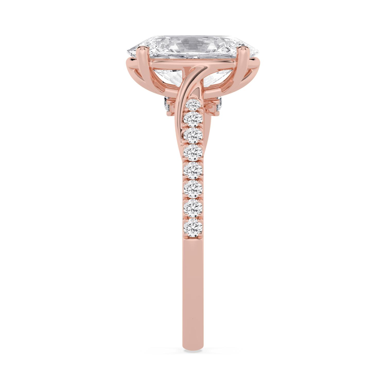 Glade, Four Prong Oval Solitaire, Crossover Pavé Band in Rose Gold, oval, plain background, alternate view