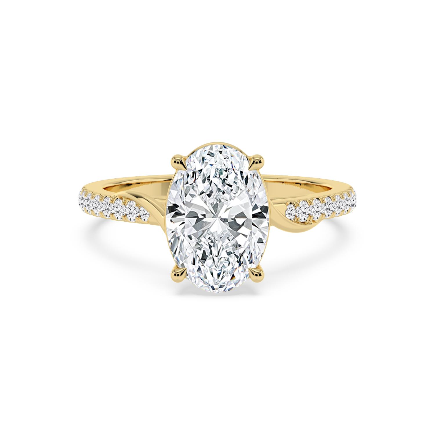 Glade, Four Prong Oval Solitaire, Pavé Band in Yellow Gold, oval, plain background