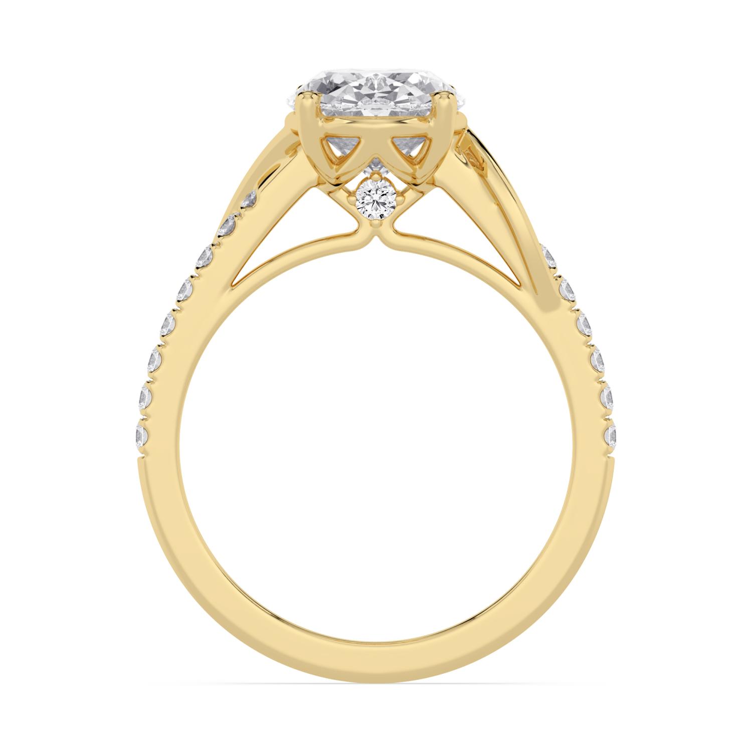 Glade, Four Prong Oval Solitaire, Pavé Band in Yellow Gold, oval, plain background, alternate view