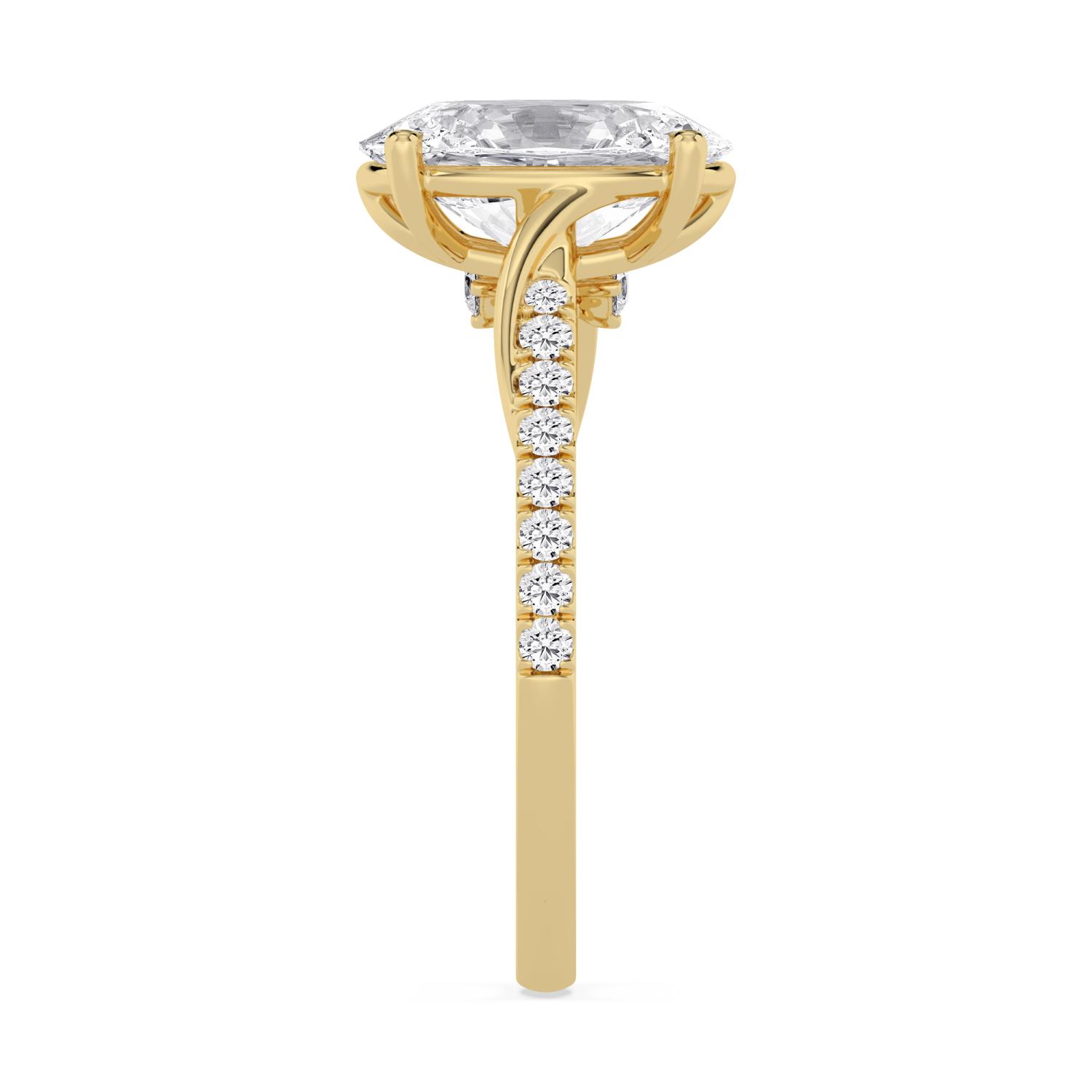 Glade, Four Prong Oval Solitaire, Pavé Band in Yellow Gold, oval, plain background, alternate view