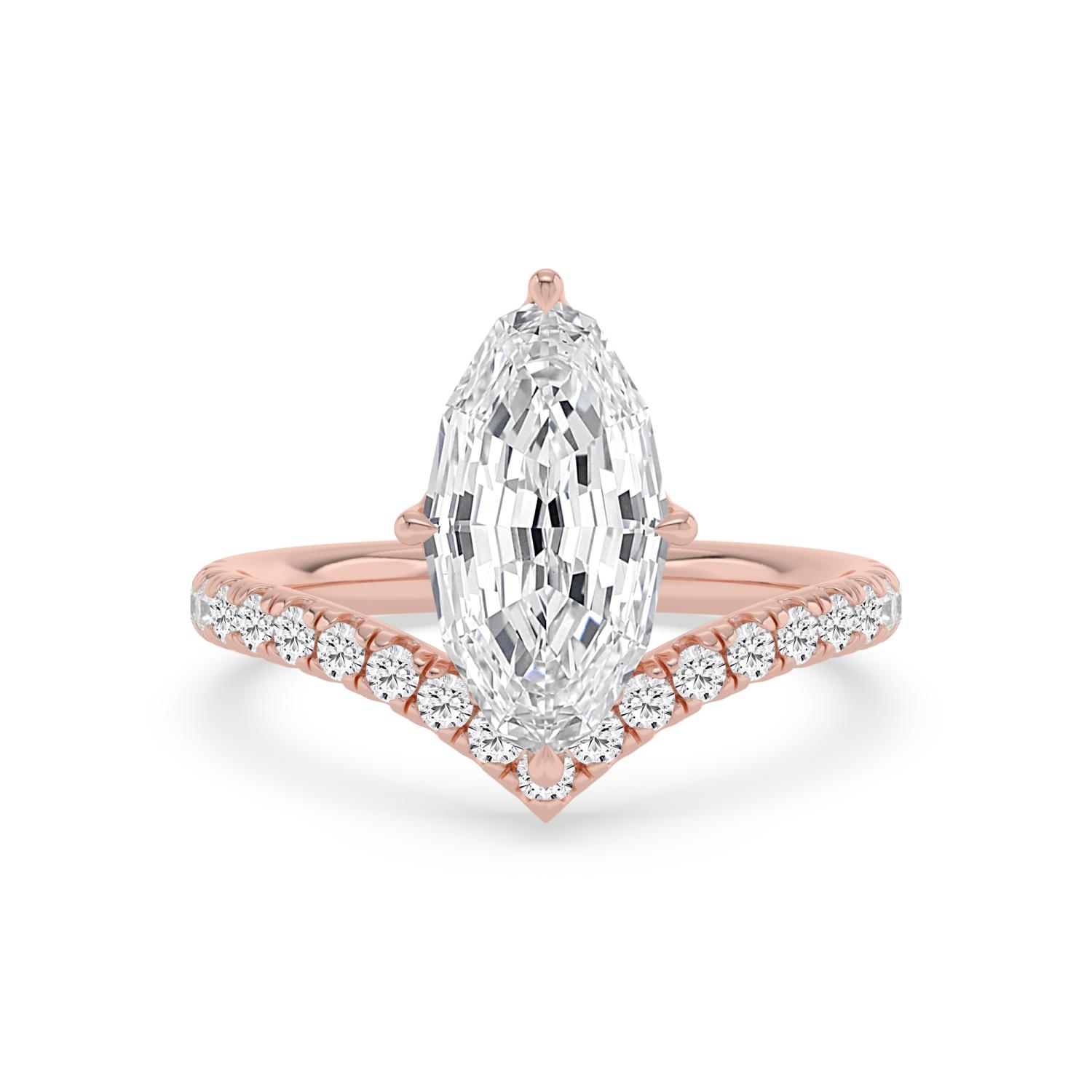 Cedar, Six Prong Step-cut Oval Solitaire, Pavé Band in Rose Gold, oval, plain background