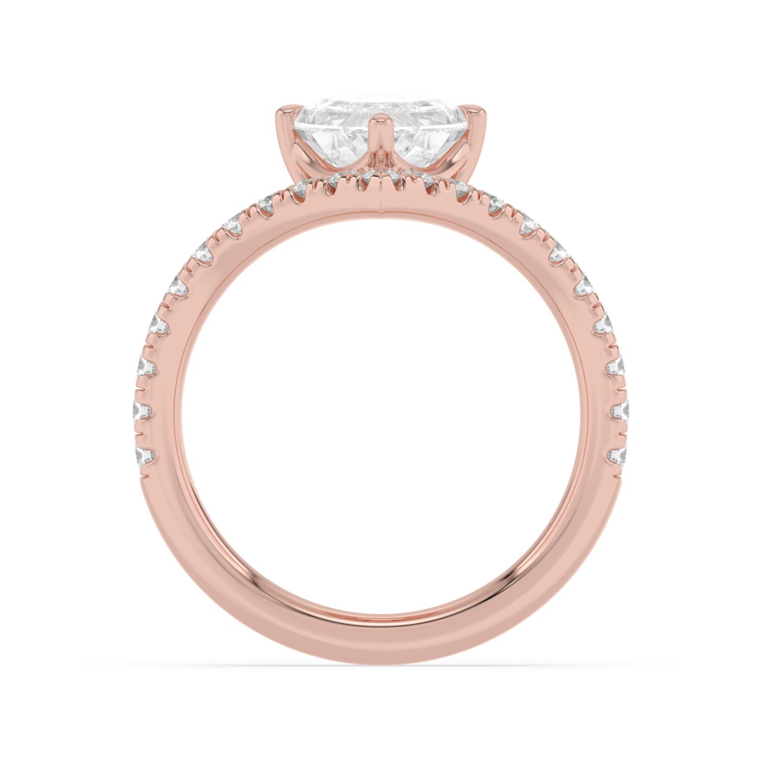 Cedar, Six Prong Step-cut Oval Solitaire, Pavé Band in Rose Gold, oval, plain background, alternate view