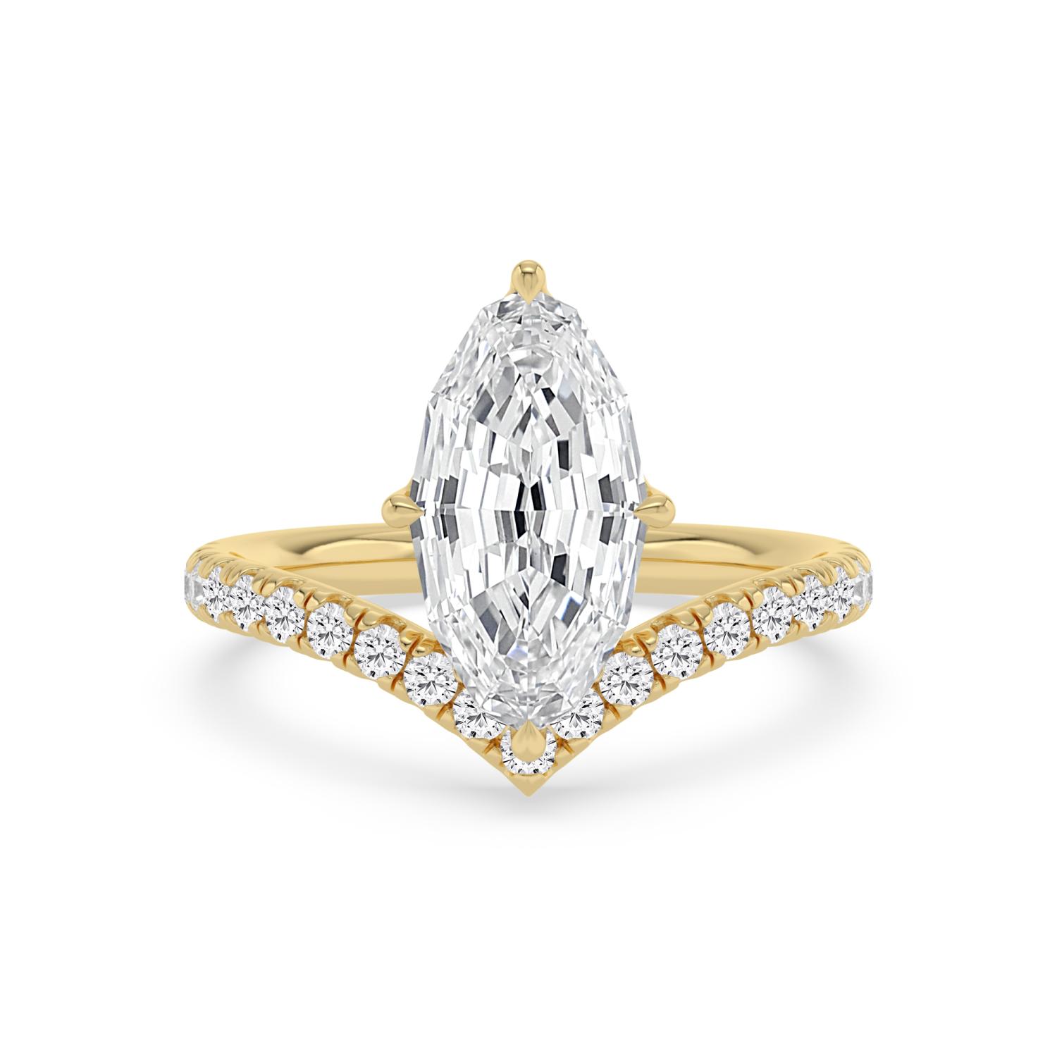Cedar, Four Prong Step-cut oval Solitaire, Pavé Band in Yellow Gold, oval, plain background