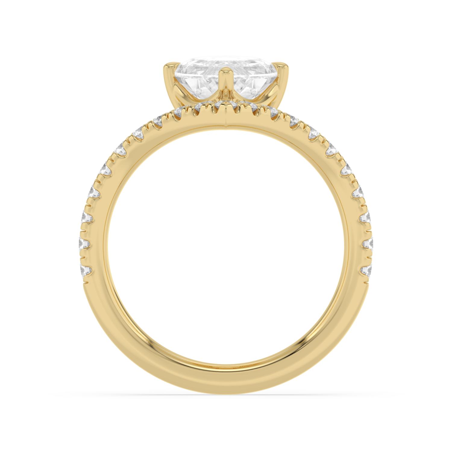 Cedar, Four Prong Step-cut oval Solitaire, Pavé Band in Yellow Gold, oval, plain background, alternate view