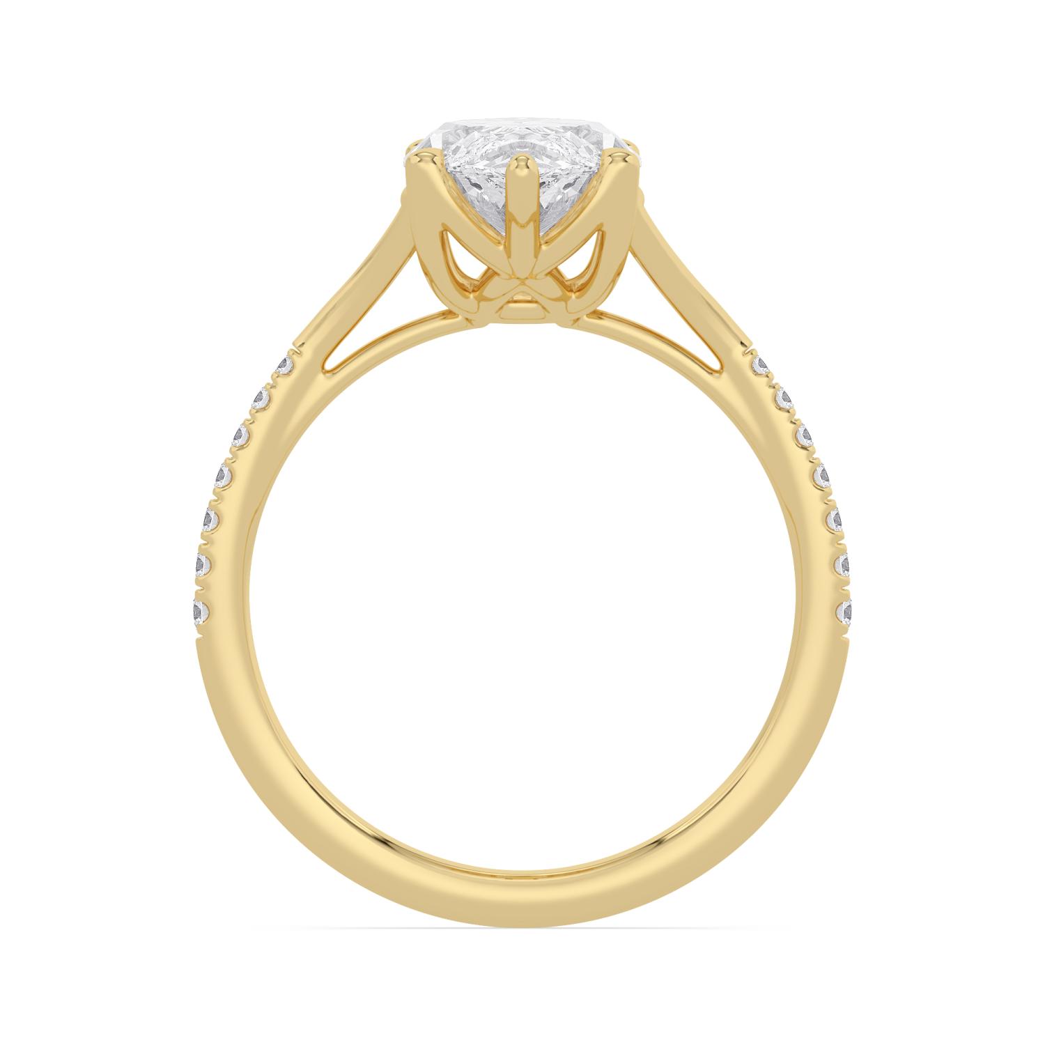 Islet, Six Prong Marquise Solitaire, Pavé Band, Split Shank in Yellow Gold, marquise, plain background, alternate view