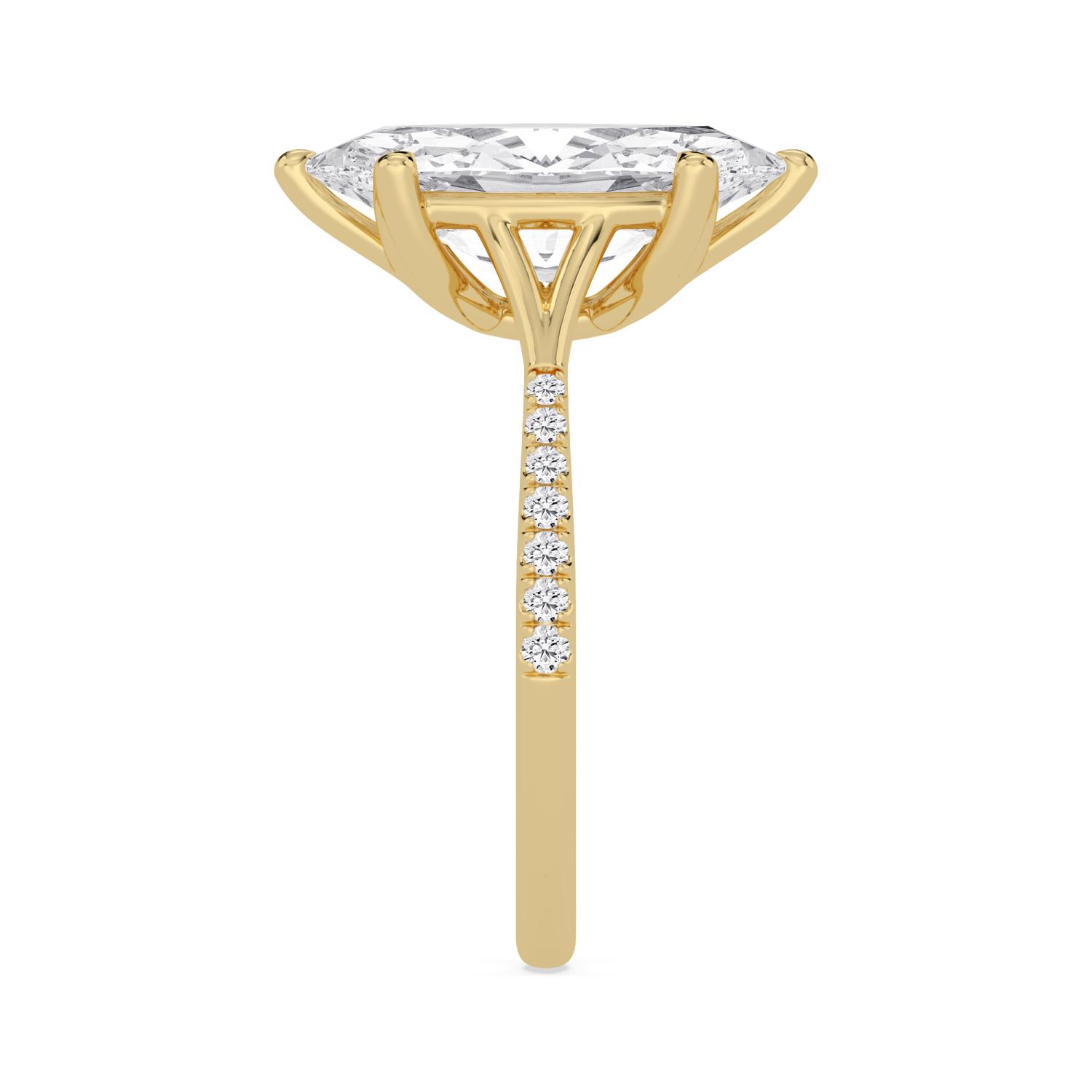 Islet, Six Prong Marquise Solitaire, Pavé Band, Split Shank in Yellow Gold, marquise, plain background, alternate view