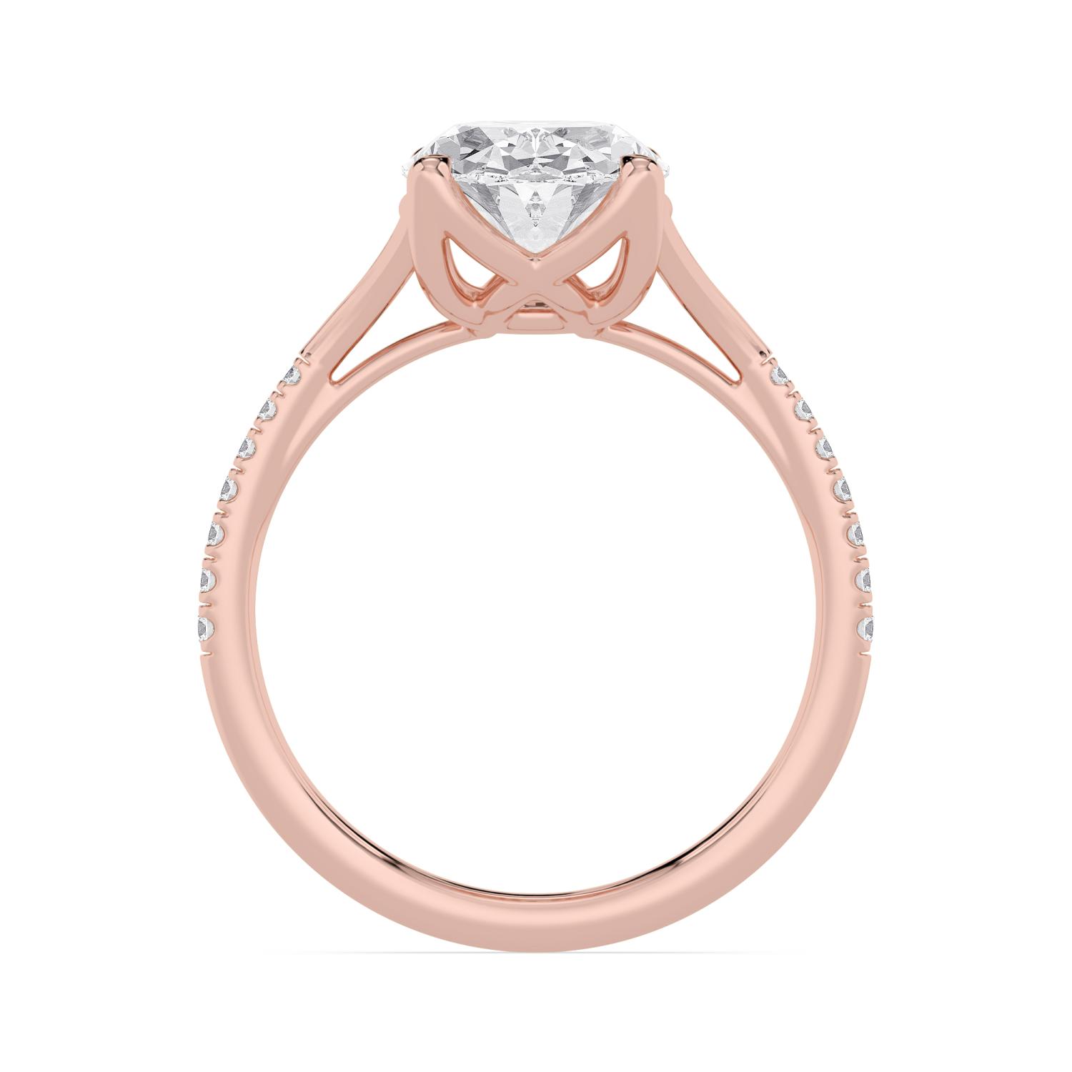 Haze, Four Prong Oval Solitaire, Pavé Band, Split Shank in Rose Gold, oval, plain background, alternate view
