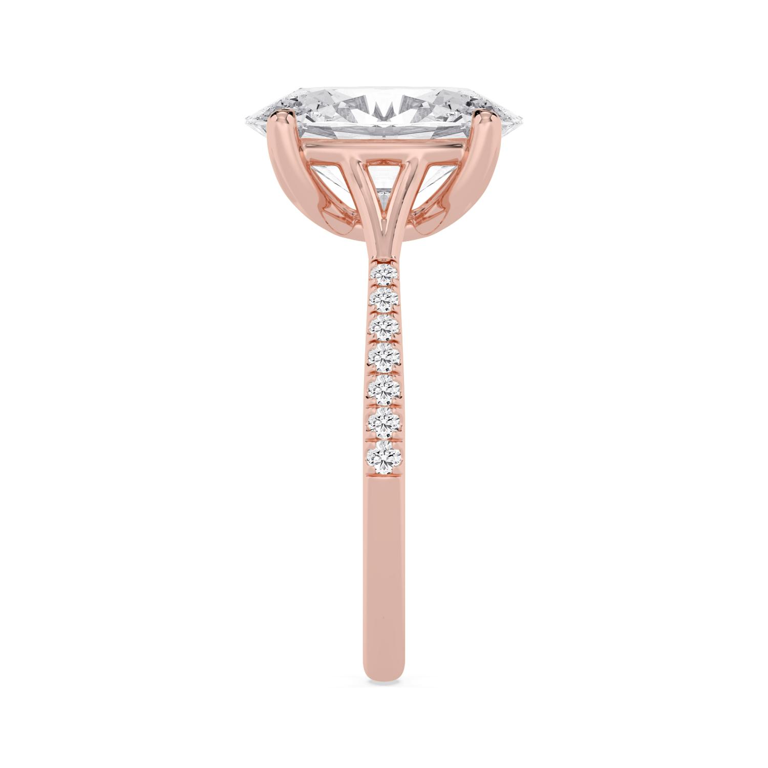 Haze, Four Prong Oval Solitaire, Pavé Band, Split Shank in Rose Gold, oval, plain background, alternate view