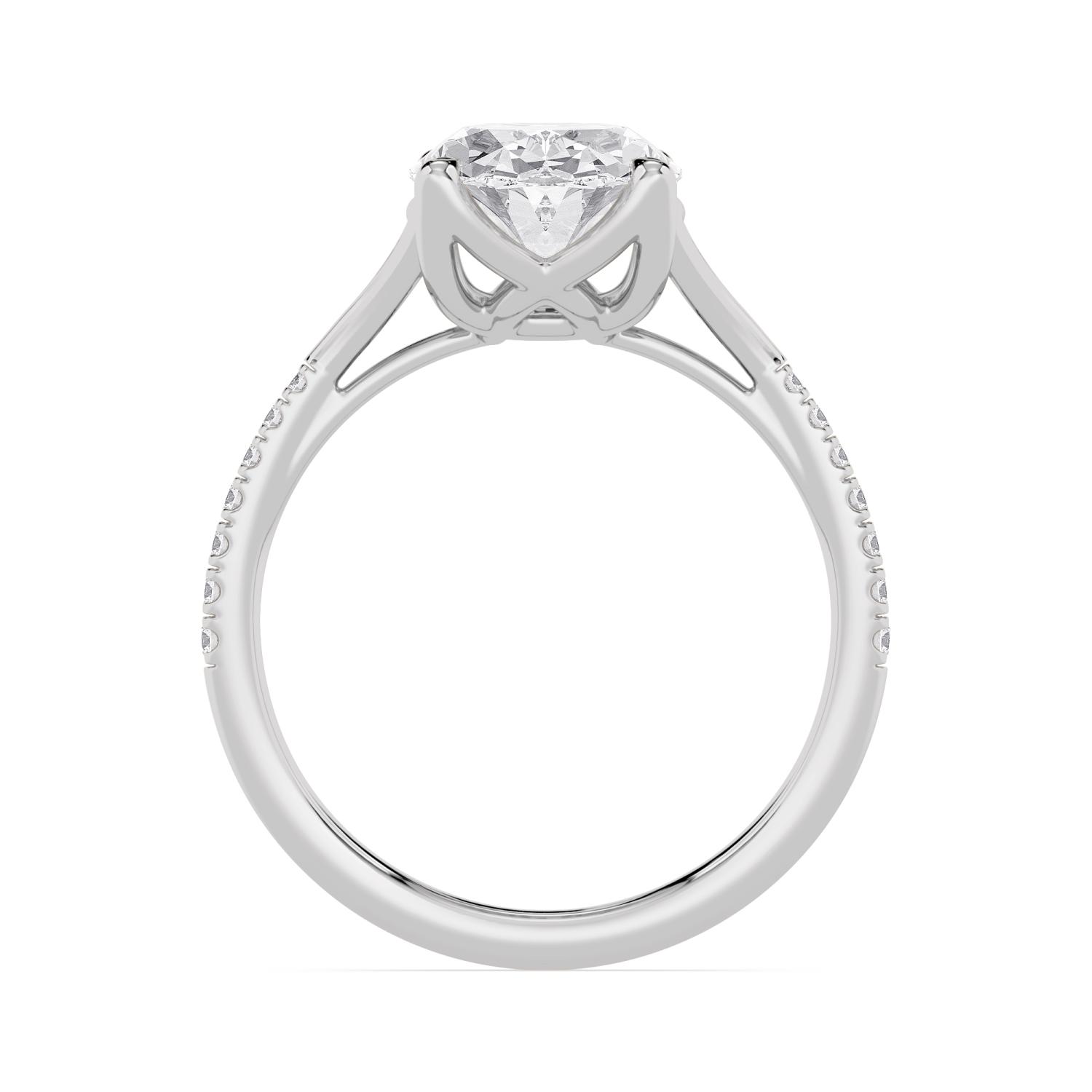 Haze, Four Prong Oval Solitaire, Pavé Band, Split Shank in White Gold, oval, plain background, alternate view