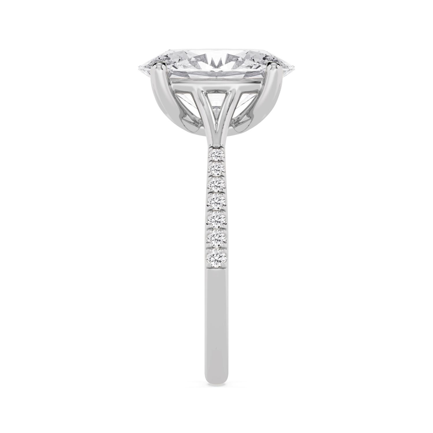 Haze, Four Prong Oval Solitaire, Pavé Band, Split Shank in White Gold, oval, plain background, alternate view