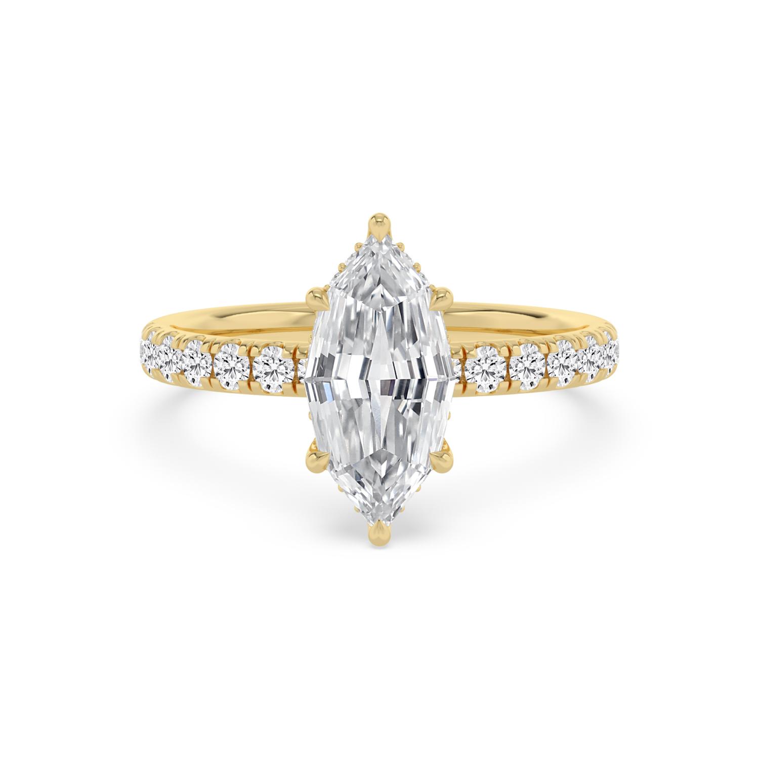 Elm, Four Prong Step-cut marquise Solitaire, Pavé Band in Yellow Gold, marquise, plain background
