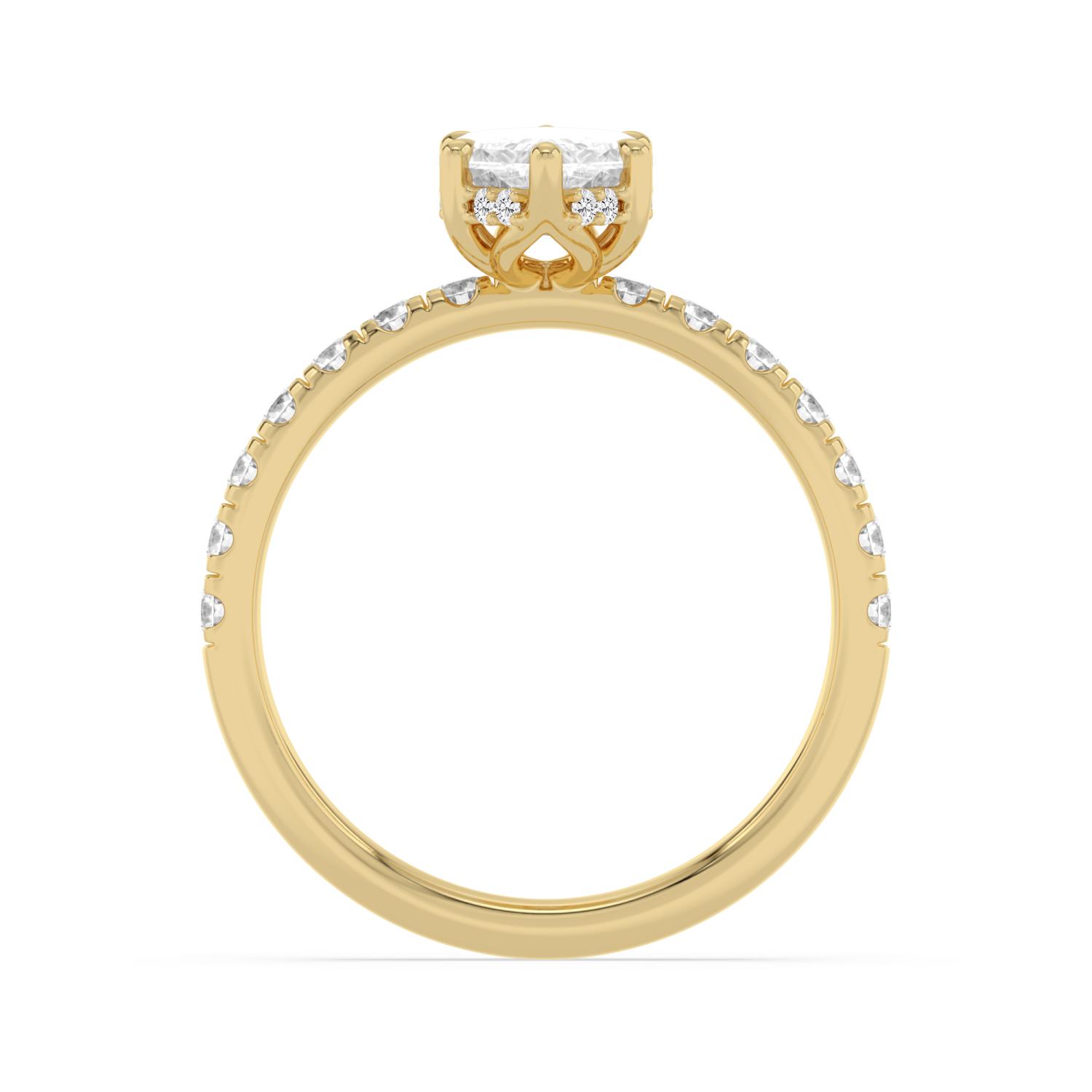 Elm, Four Prong Step-cut marquise Solitaire, Pavé Band in Yellow Gold, marquise, plain background, alternate view