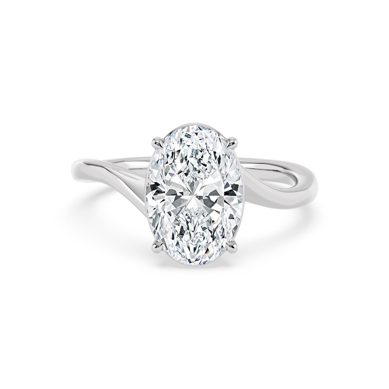 Flint, Four Prong Oval Solitaire, Bypass in White Gold, oval, plain background