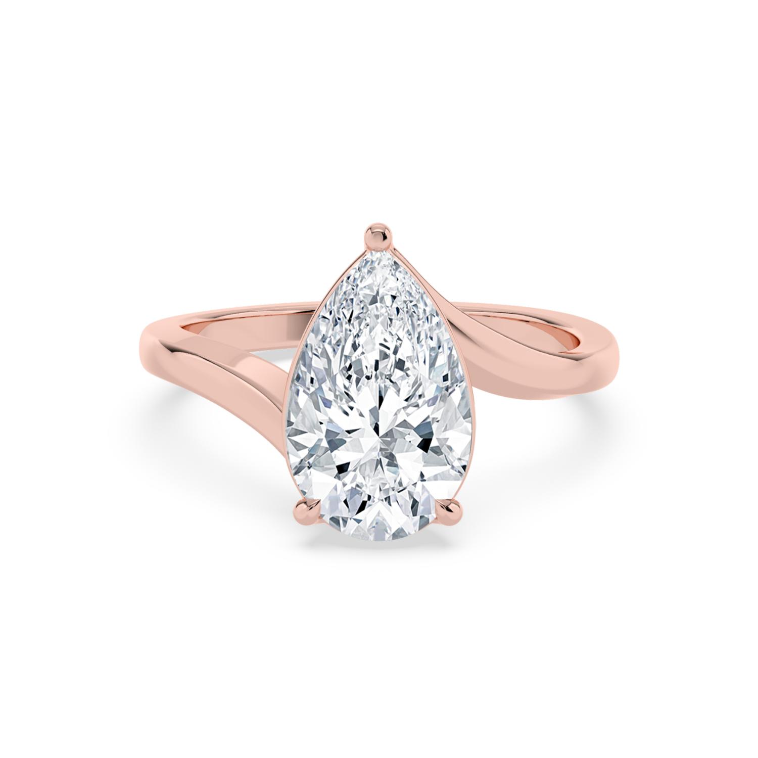 Linden, Five Prong Pear Solitaire, Bypass in Rose Gold, pear, plain background