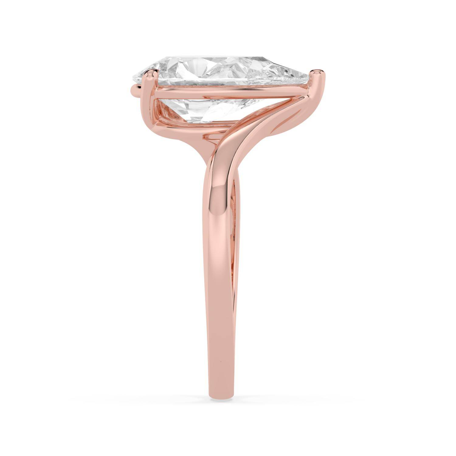 Linden, Five Prong Pear Solitaire, Bypass in Rose Gold, pear, plain background, alternate view