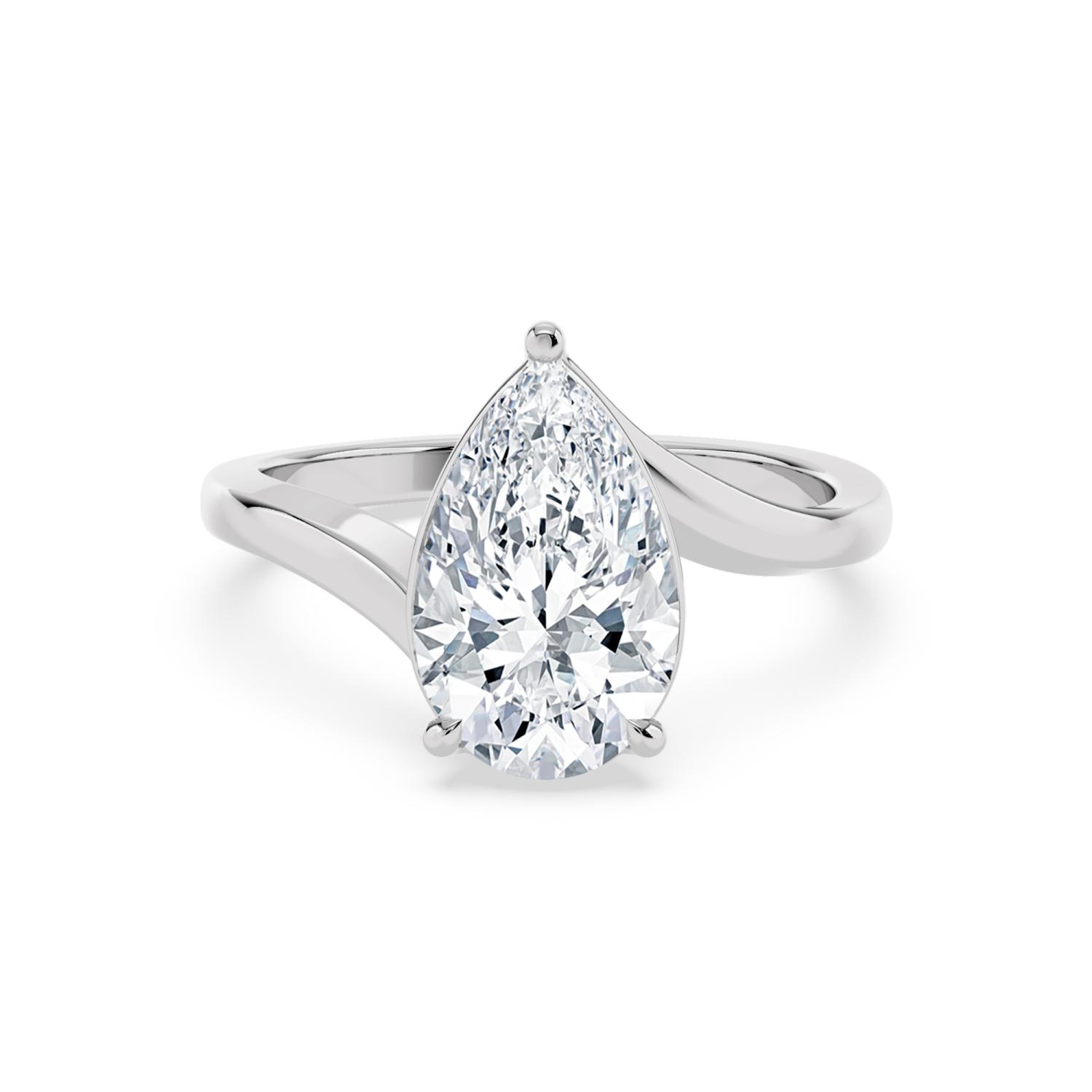 Flint Pear, Five Prong Pear Solitaire, Bypass in White Gold, pear, plain background