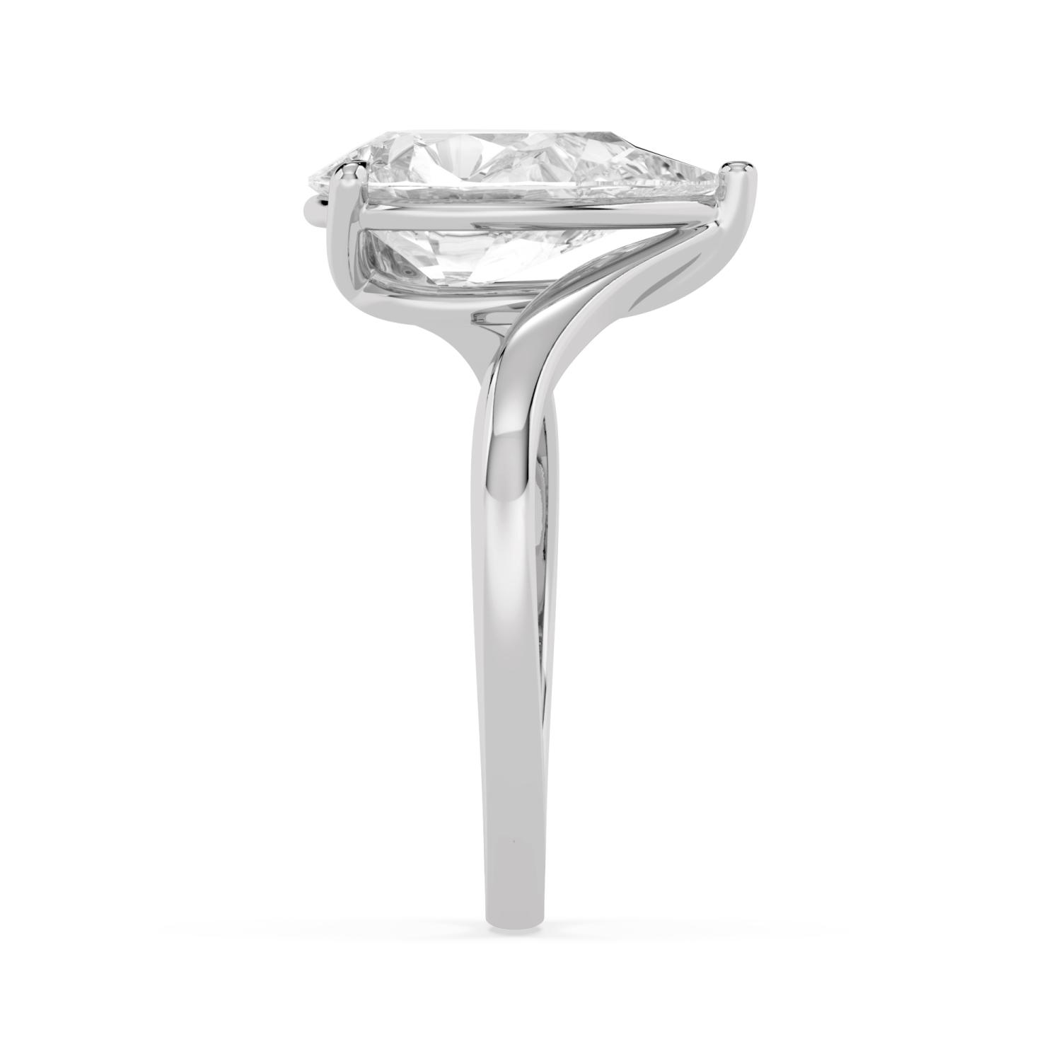 Flint Pear, Five Prong Pear Solitaire, Bypass in White Gold, pear, plain background, alternate view