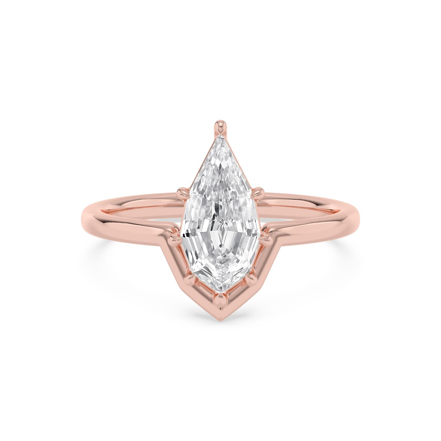 Glen, Six Prong Step-cut Pear Solitaire, Chevron Band in Rose Gold, pear, plain background