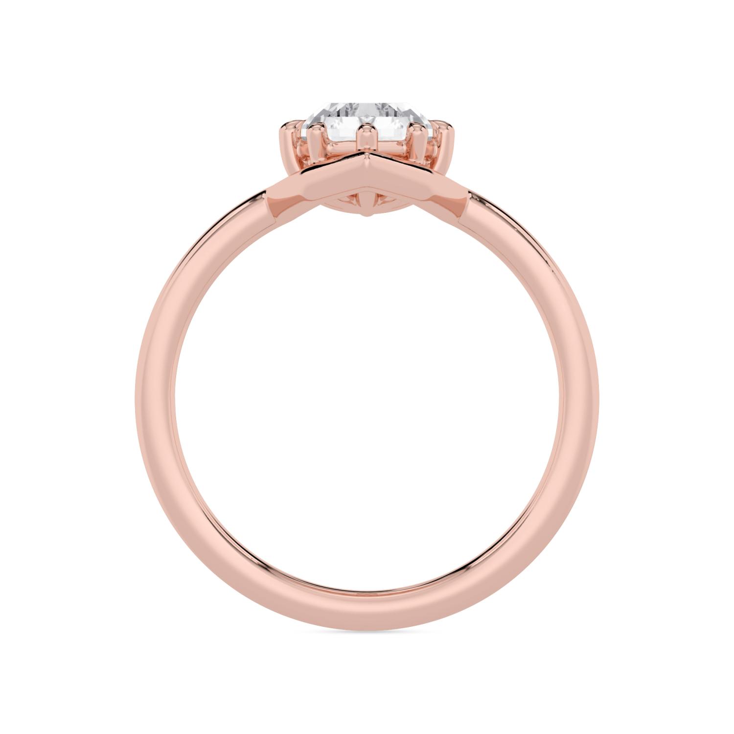 Glen, Six Prong Step-cut Pear Solitaire, Chevron Band in Rose Gold, pear, plain background, alternate view