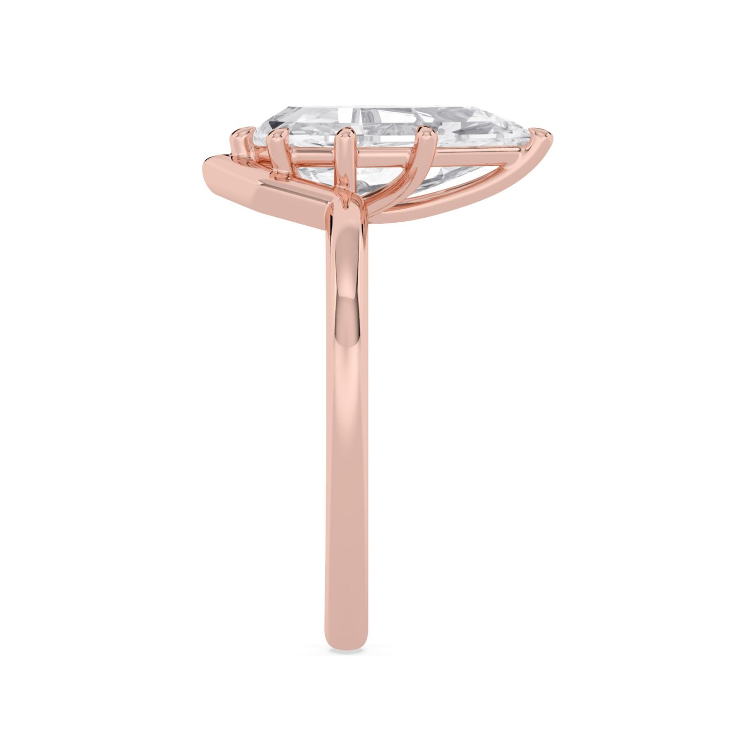 Glen, Six Prong Step-cut Pear Solitaire, Chevron Band in Rose Gold, pear, plain background, alternate view