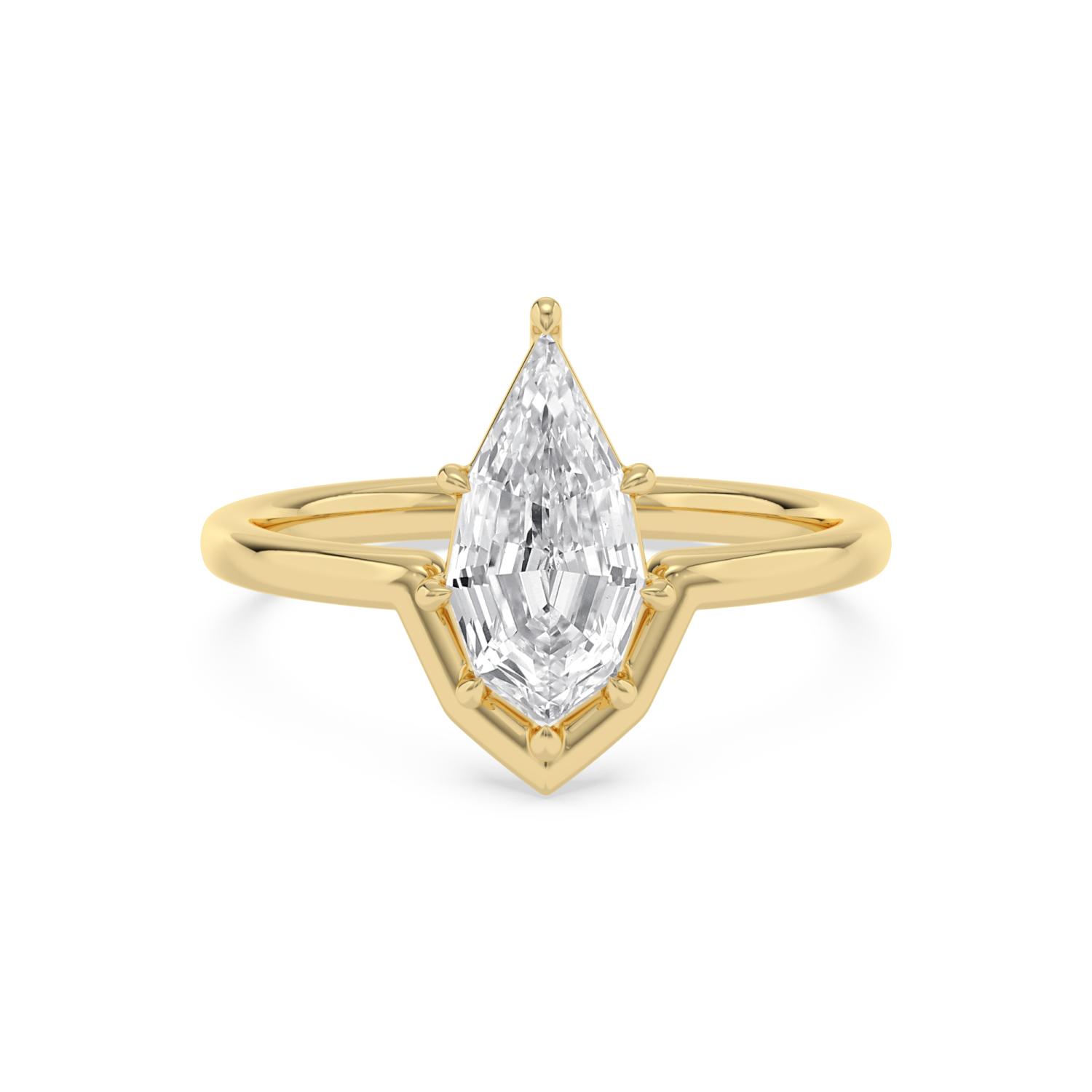 Glen, Three Prong Step-cut pear Solitaire in Yellow Gold, pear, plain background