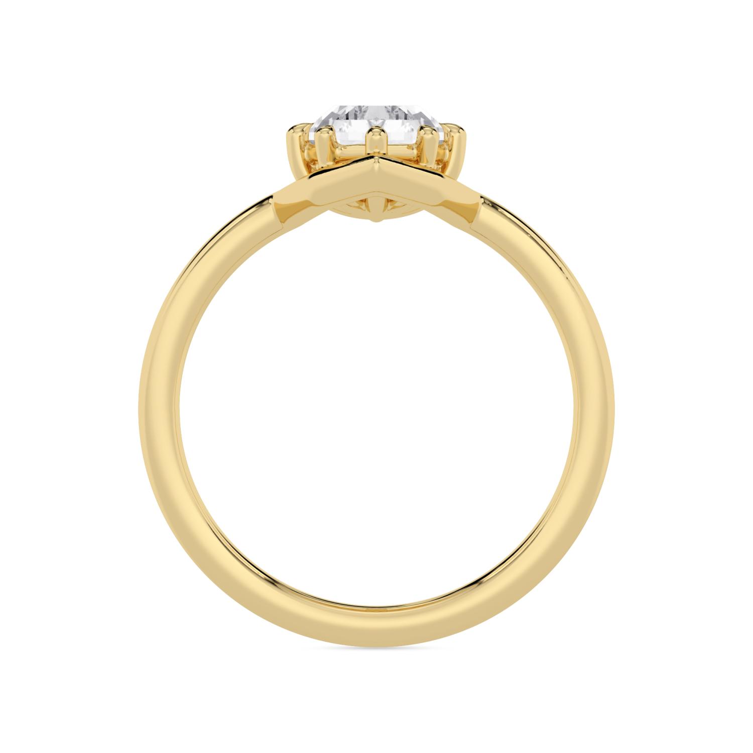 Glen, Three Prong Step-cut pear Solitaire in Yellow Gold, pear, plain background, alternate view