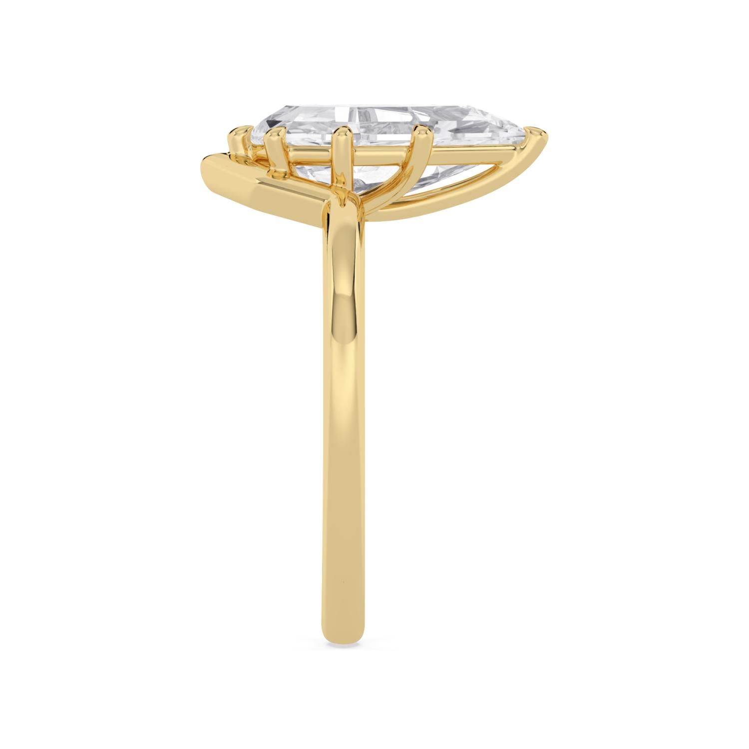Glen, Three Prong Step-cut pear Solitaire in Yellow Gold, pear, plain background, alternate view