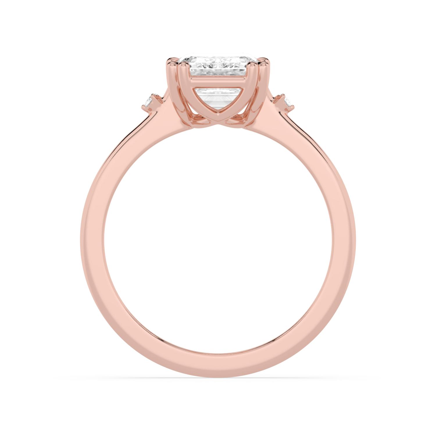 Haven, Double Claw Emerald Solitaire, One Small Stone Each Side in Rose Gold, emerald, plain background, alternate view