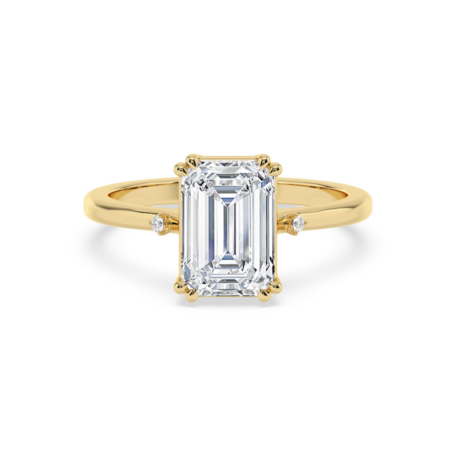Haven, Four Prong Emerald Solitaire in Yellow Gold, emerald, plain background