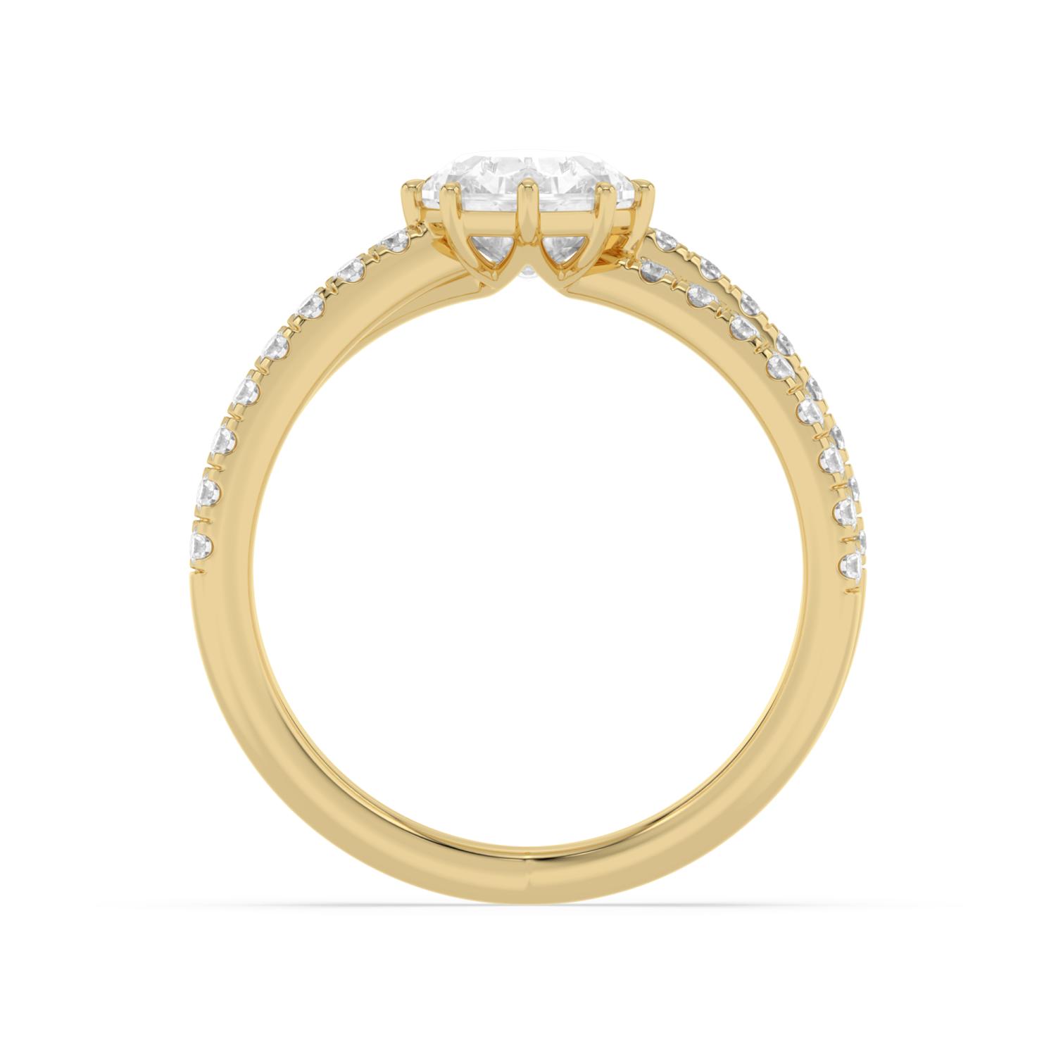 Skerry, Six Prong Step-cut Pear Solitaire, Pavé Band, Split Shank in Yellow Gold, pear, plain background, alternate view