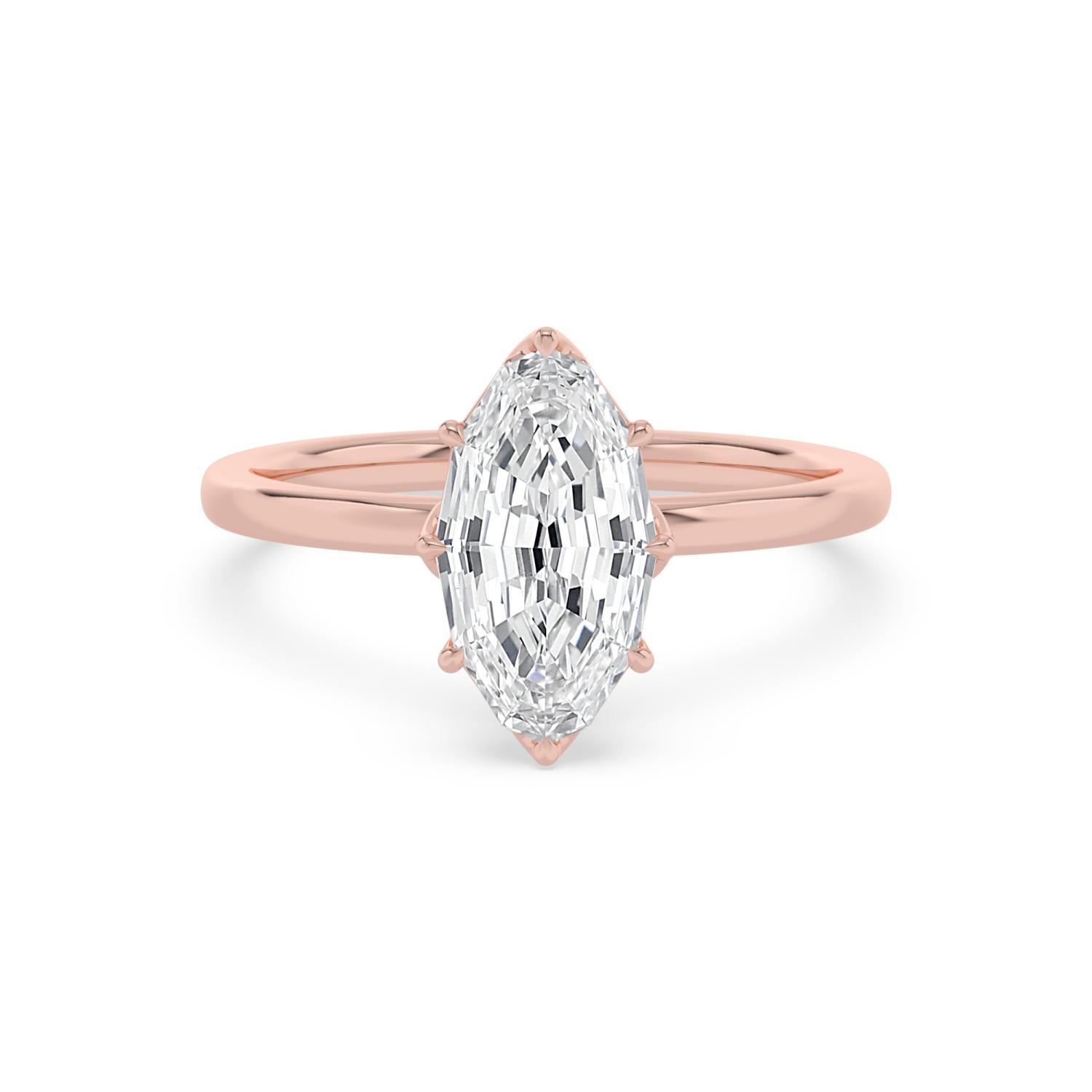 Juniper, Six Prong Step-cut Oval Solitaire, Slim Band in Rose Gold, oval, plain background