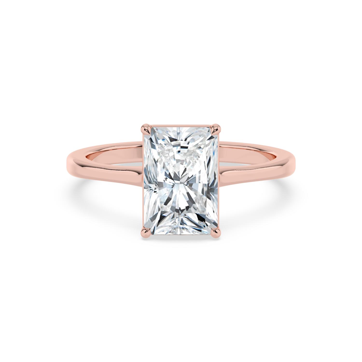 Moor, Four Prong Radiant Solitaire in Rose Gold, radiant, plain background