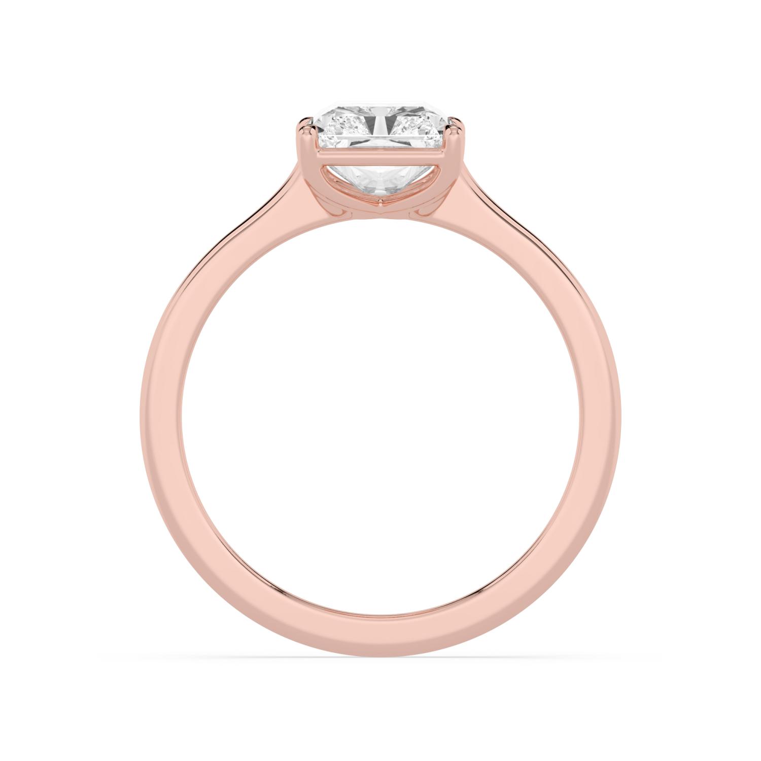 Moor, Four Prong Radiant Solitaire in Rose Gold, radiant, plain background, alternate view