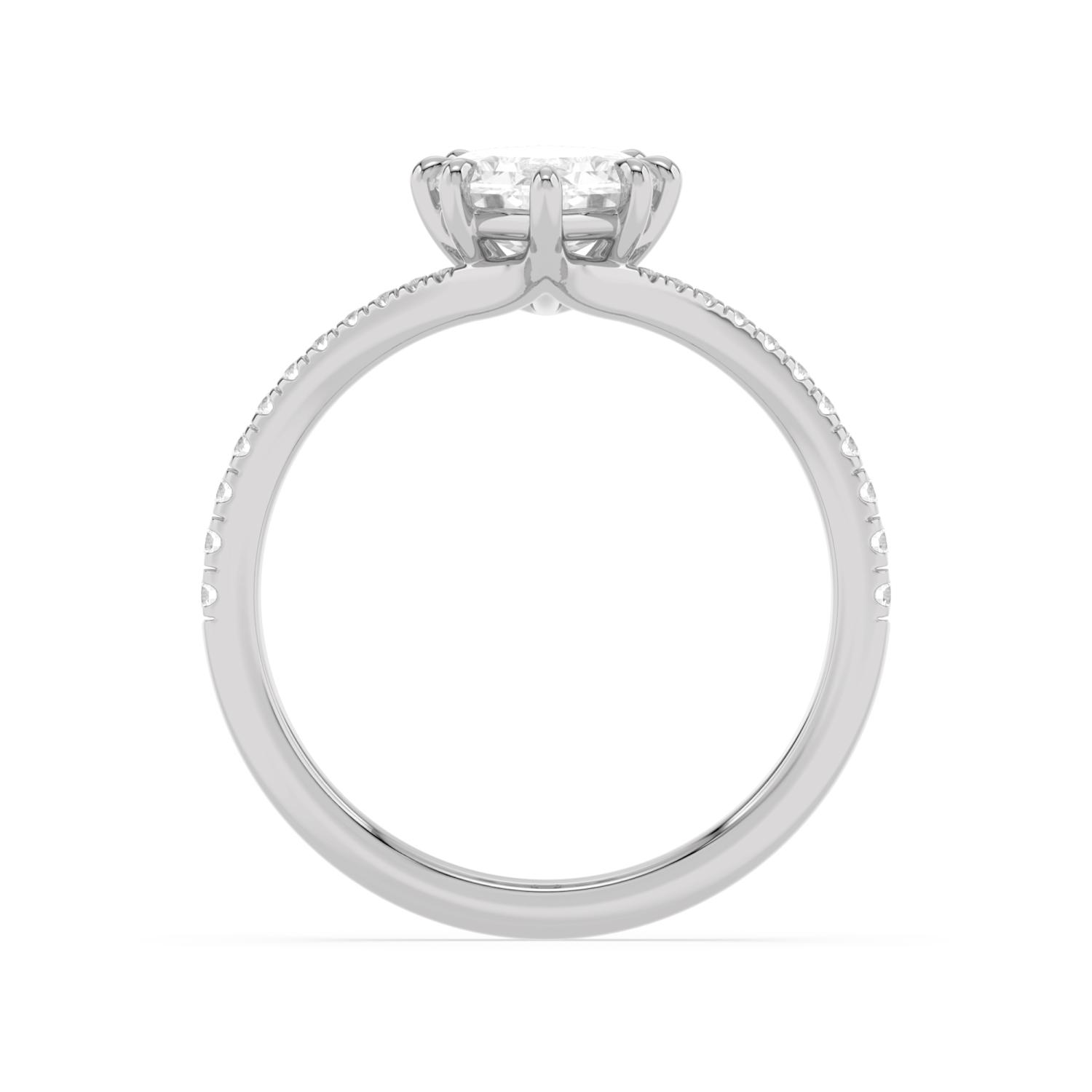 Lark, Six Prong Step-cut Marquise Solitaire, Chevron Pavé Band in White Gold, marquise, plain background, alternate view