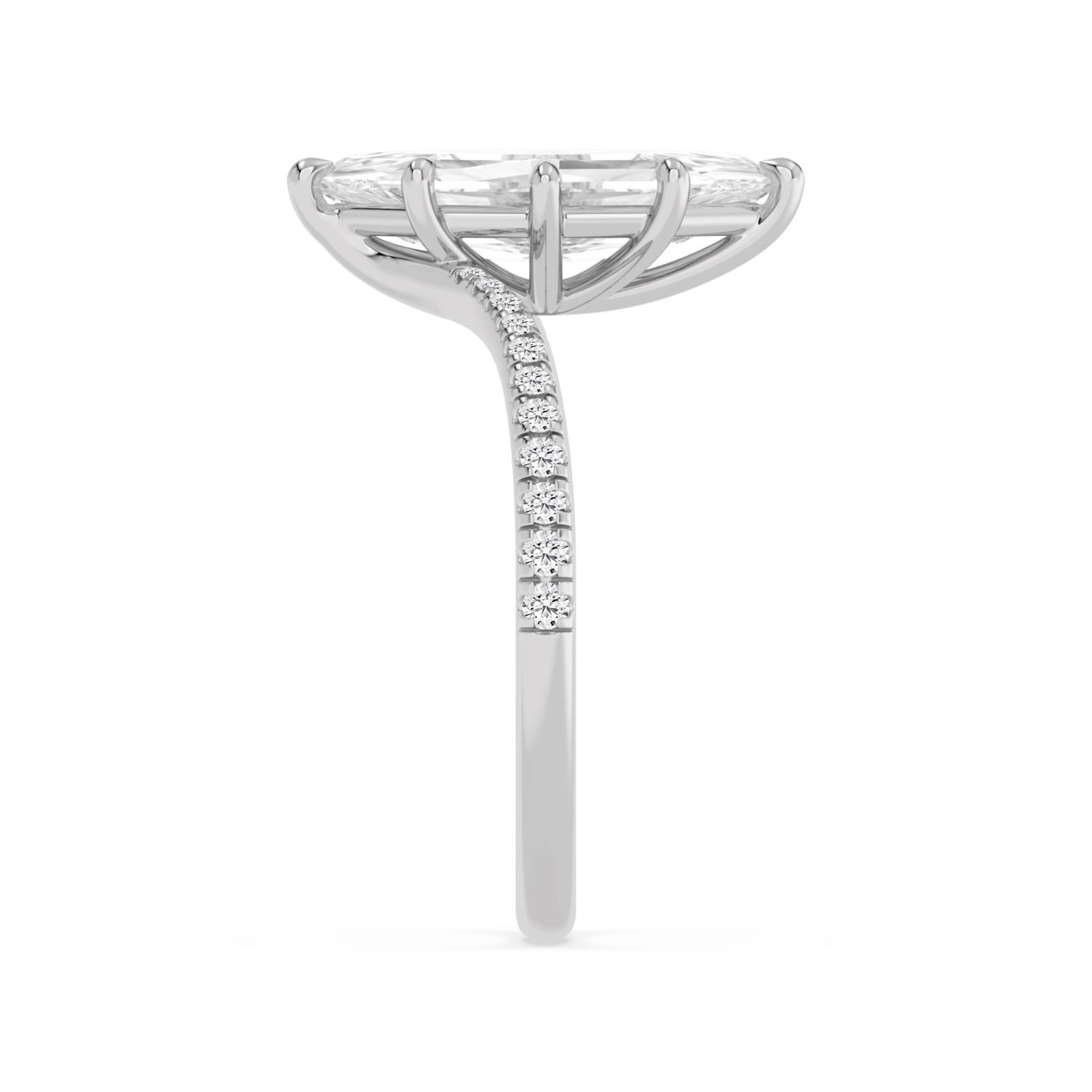 Lark, Six Prong Step-cut Marquise Solitaire, Chevron Pavé Band in White Gold, marquise, plain background, alternate view