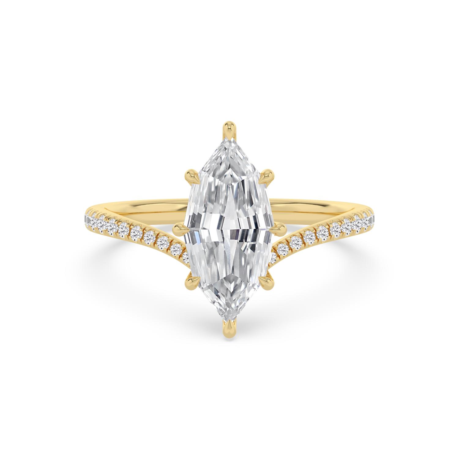 Lark, Four Prong Step-cut marquise Solitaire, Pavé Band in Yellow Gold, marquise, plain background