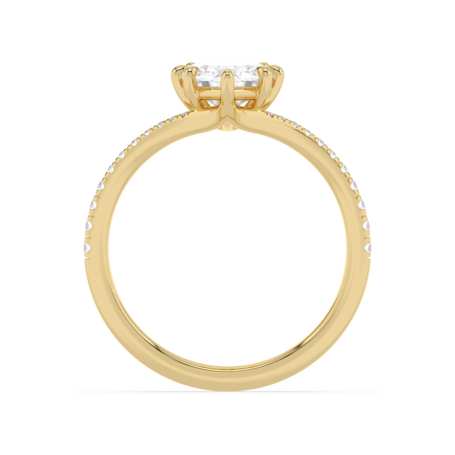 Lark, Four Prong Step-cut marquise Solitaire, Pavé Band in Yellow Gold, marquise, plain background, alternate view